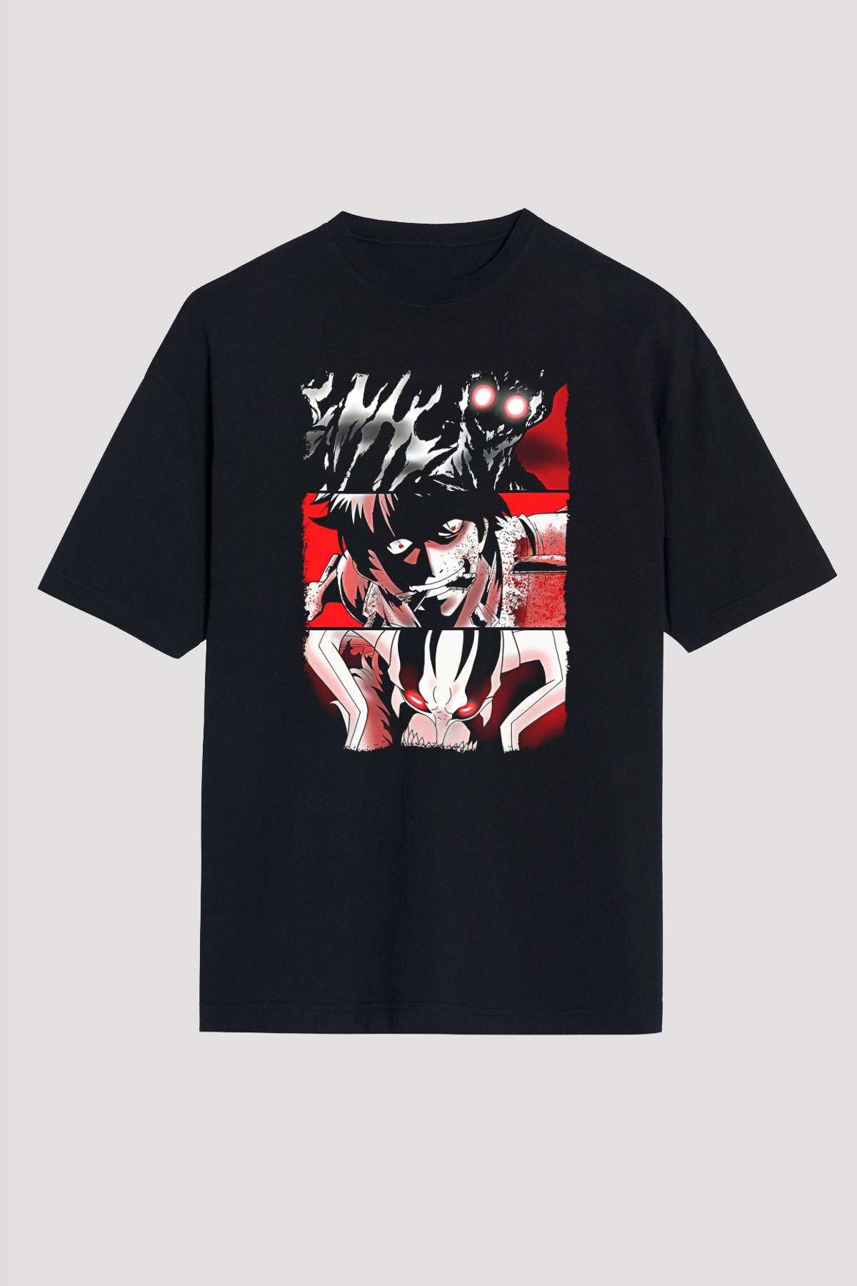 Bleach Baskılı Unisex Siyah Oversize Tişört - Tshirt