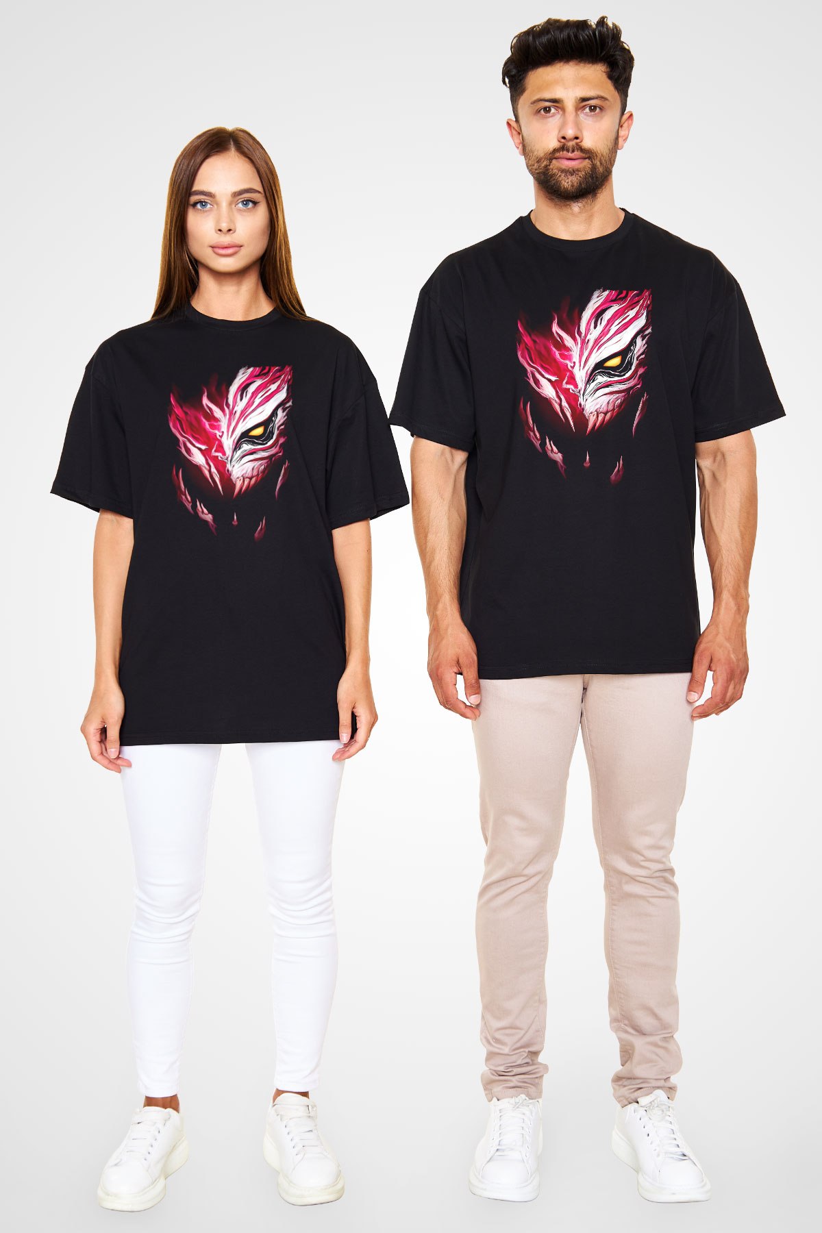 Bleach Baskılı Unisex Siyah Oversize Tişört - Tshirt