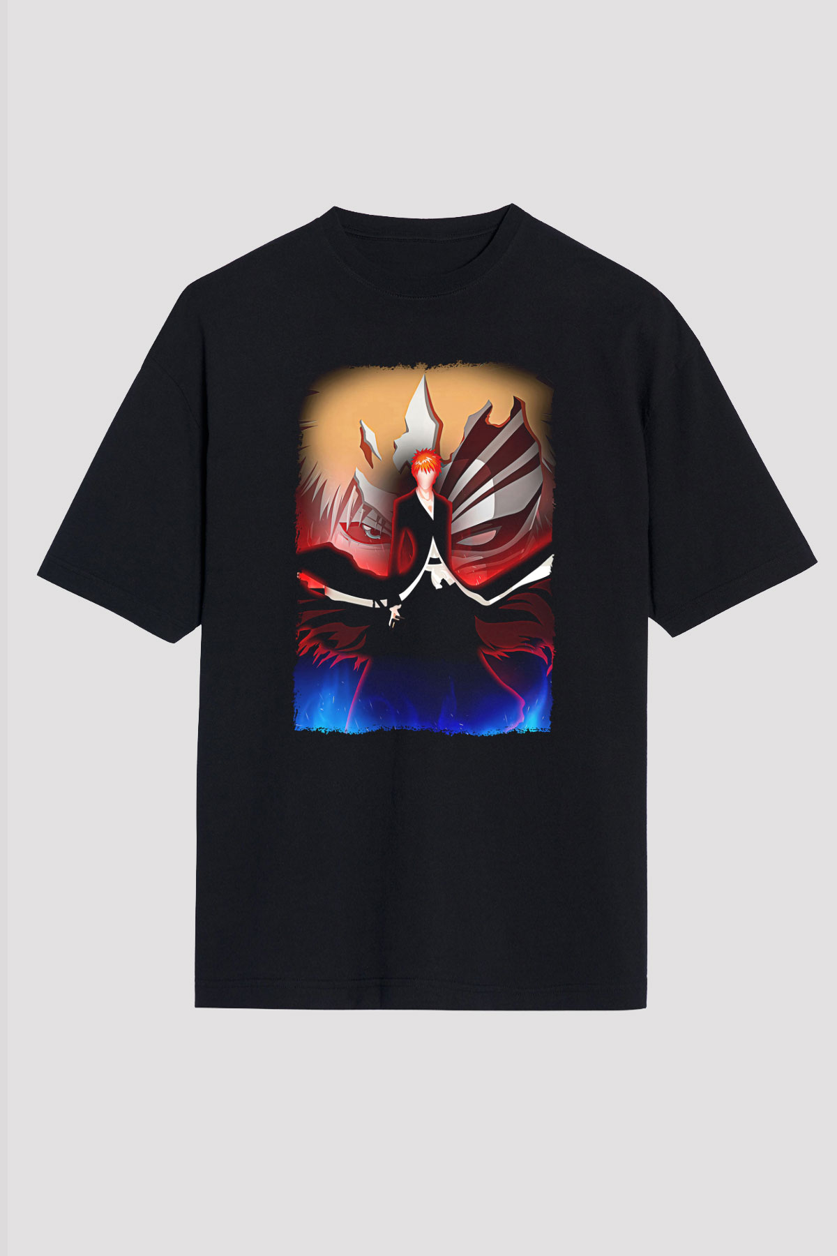 Bleach Baskılı Unisex Siyah Oversize Tişört - Tshirt