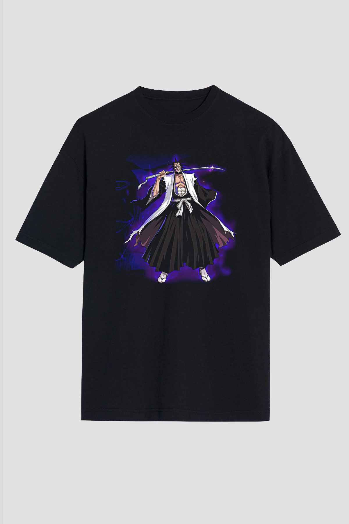 Bleach Baskılı Unisex Siyah Oversize Tişört - Tshirt