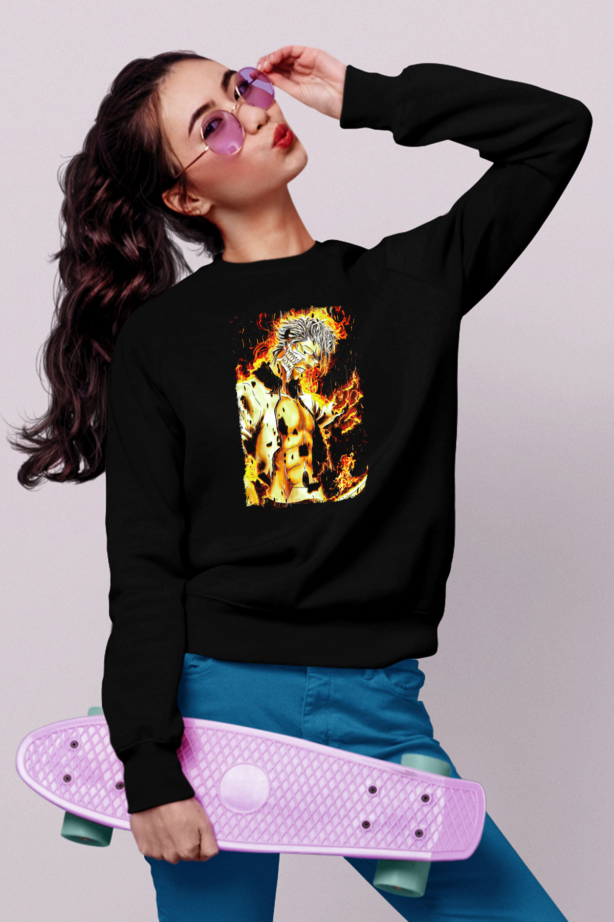 Bleach Baskılı Unisex Siyah Sweatshirt