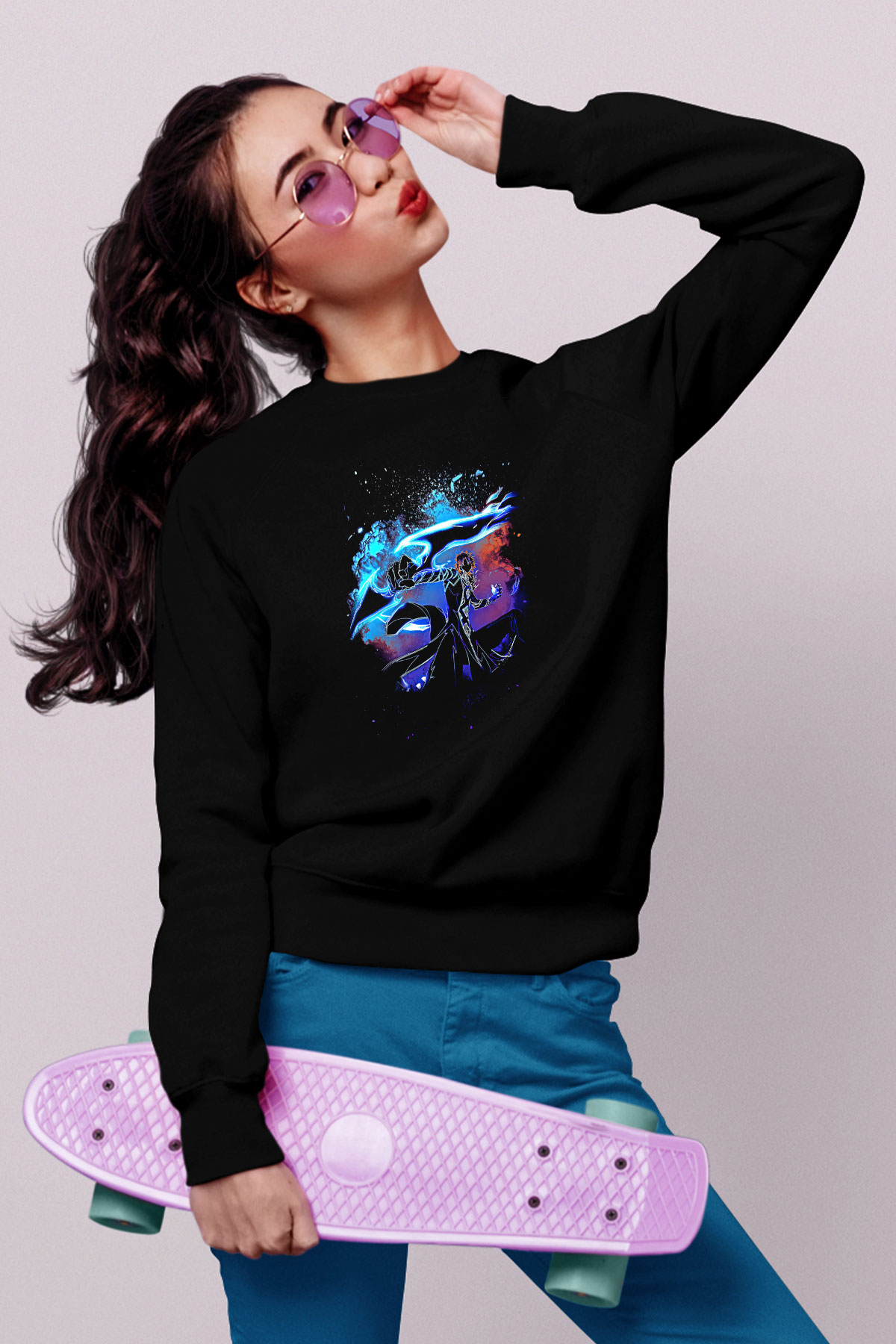 Bleach Baskılı Unisex Siyah Sweatshirt