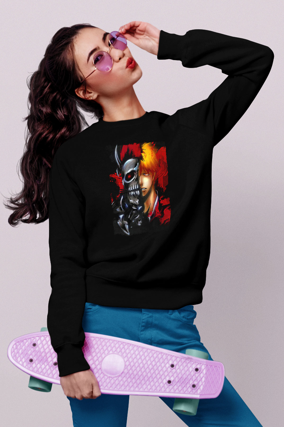 Bleach Baskılı Unisex Siyah Sweatshirt
