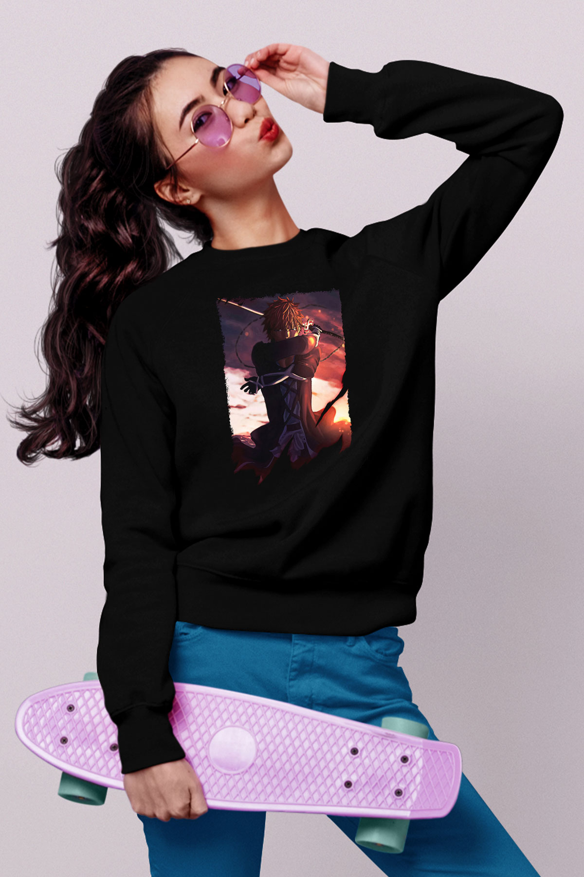 Bleach Baskılı Unisex Siyah Sweatshirt