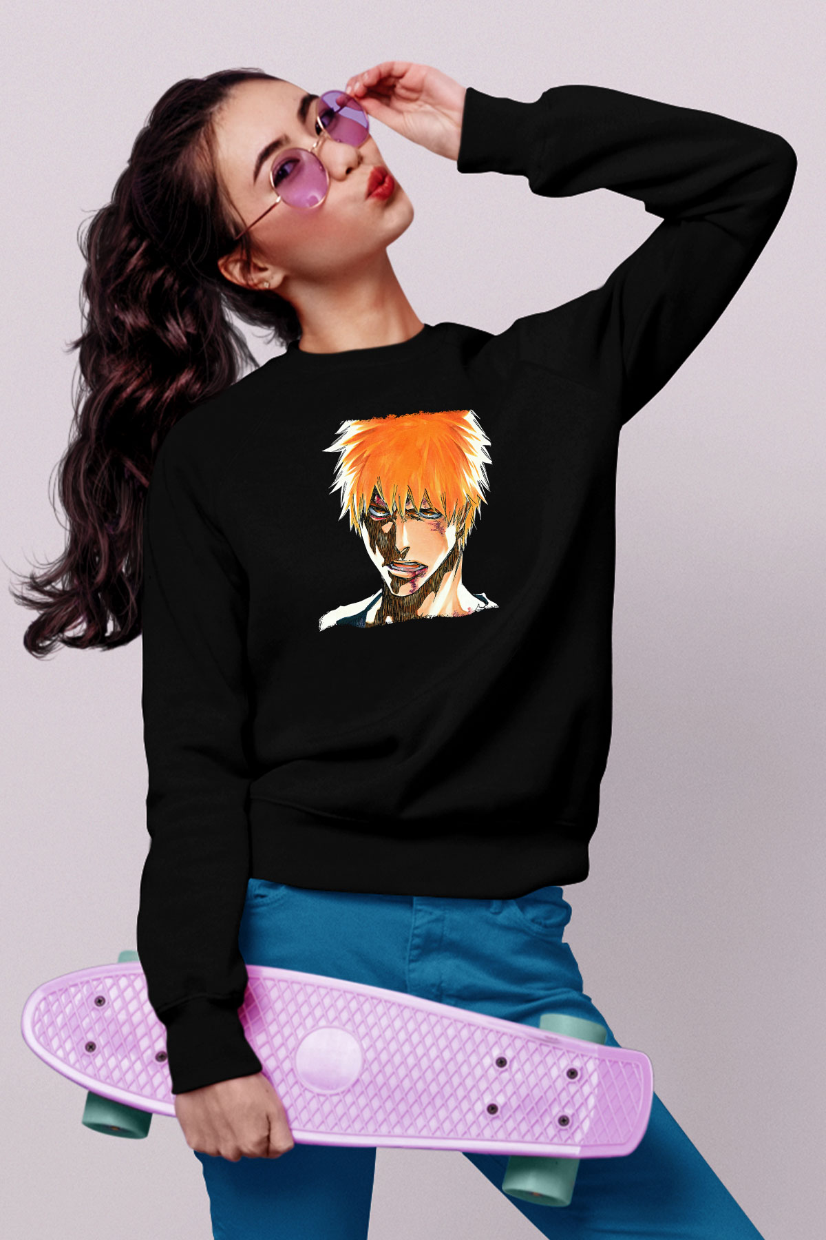 Bleach Baskılı Unisex Siyah Sweatshirt