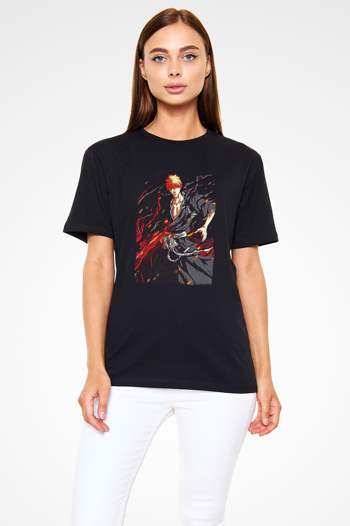 Bleach Baskılı Unisex Siyah Tişört - Tshirt