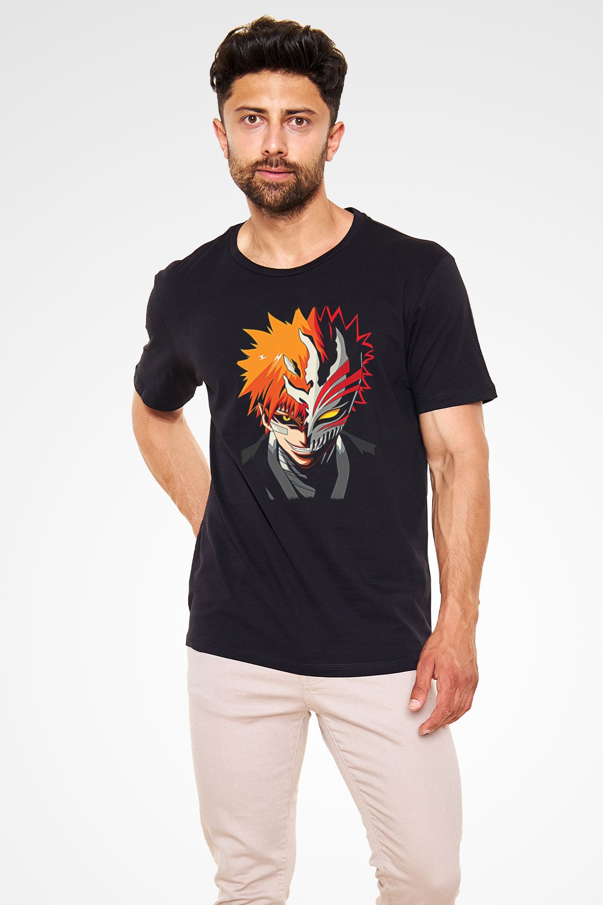 Bleach Baskılı Unisex Siyah Tişört - Tshirt