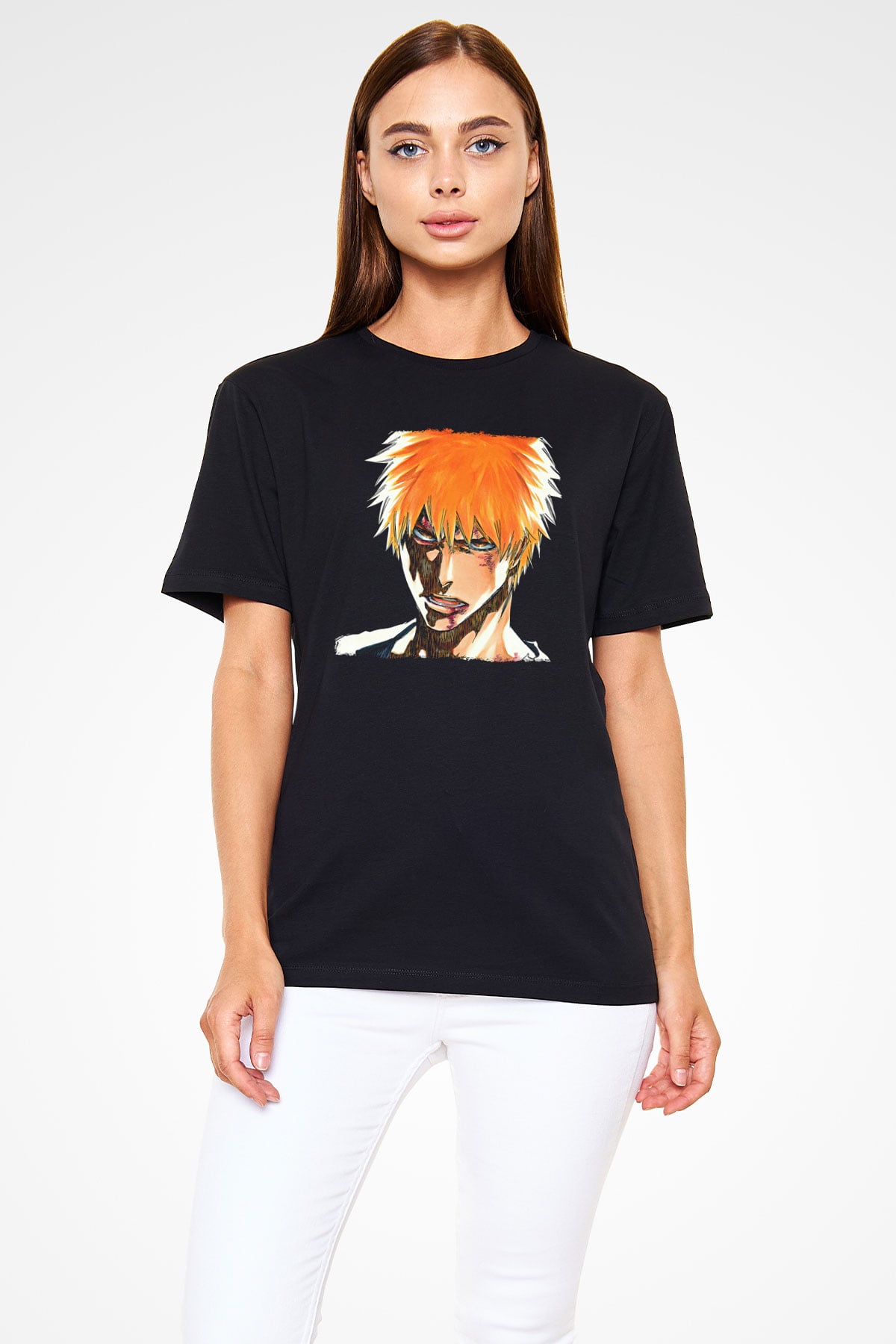 Bleach Baskılı Unisex Siyah Tişört - Tshirt