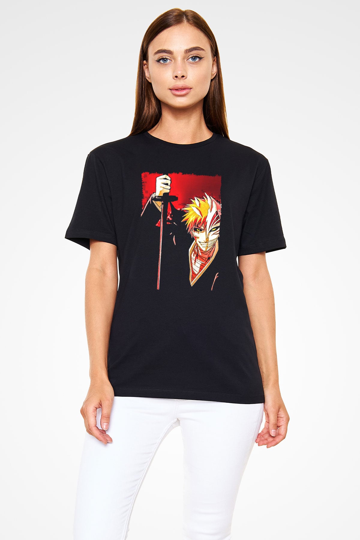 Bleach Baskılı Unisex Siyah Tişört - Tshirt