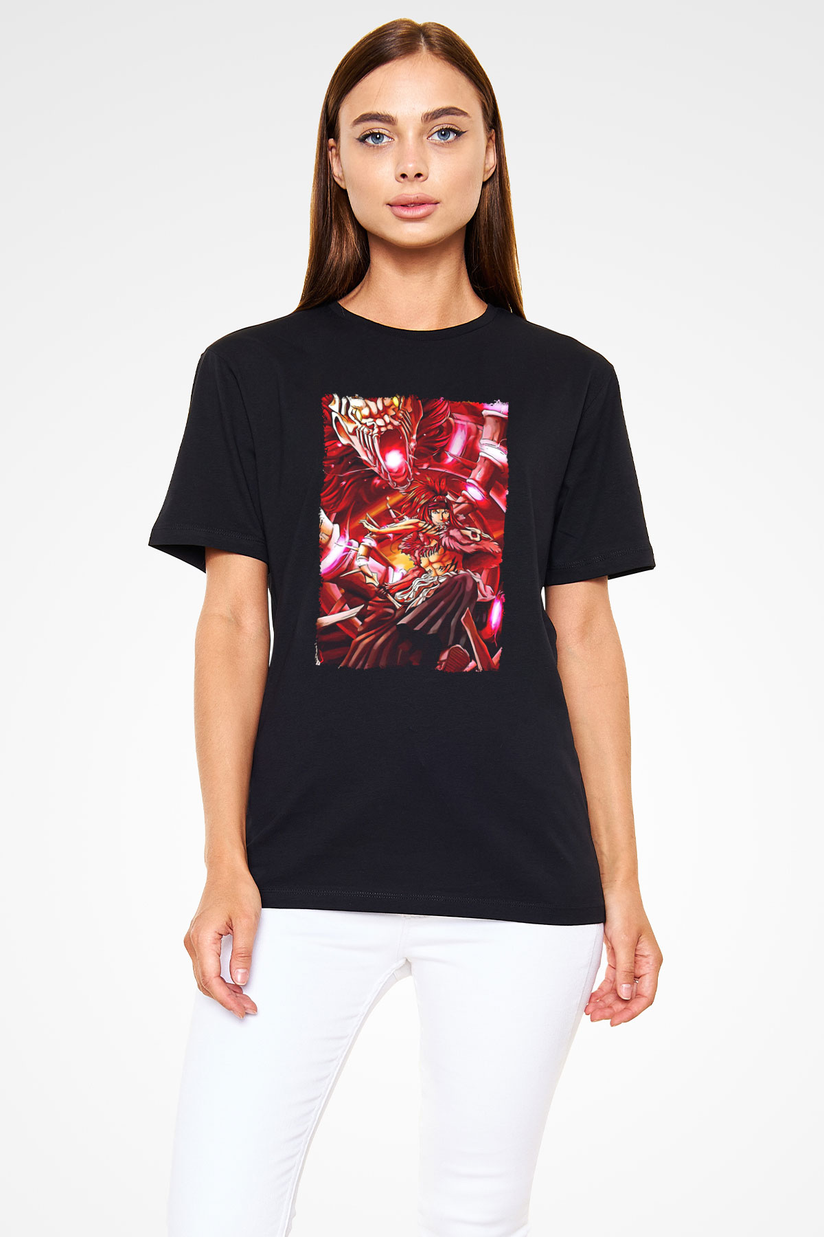 Bleach Baskılı Unisex Siyah Tişört - Tshirt