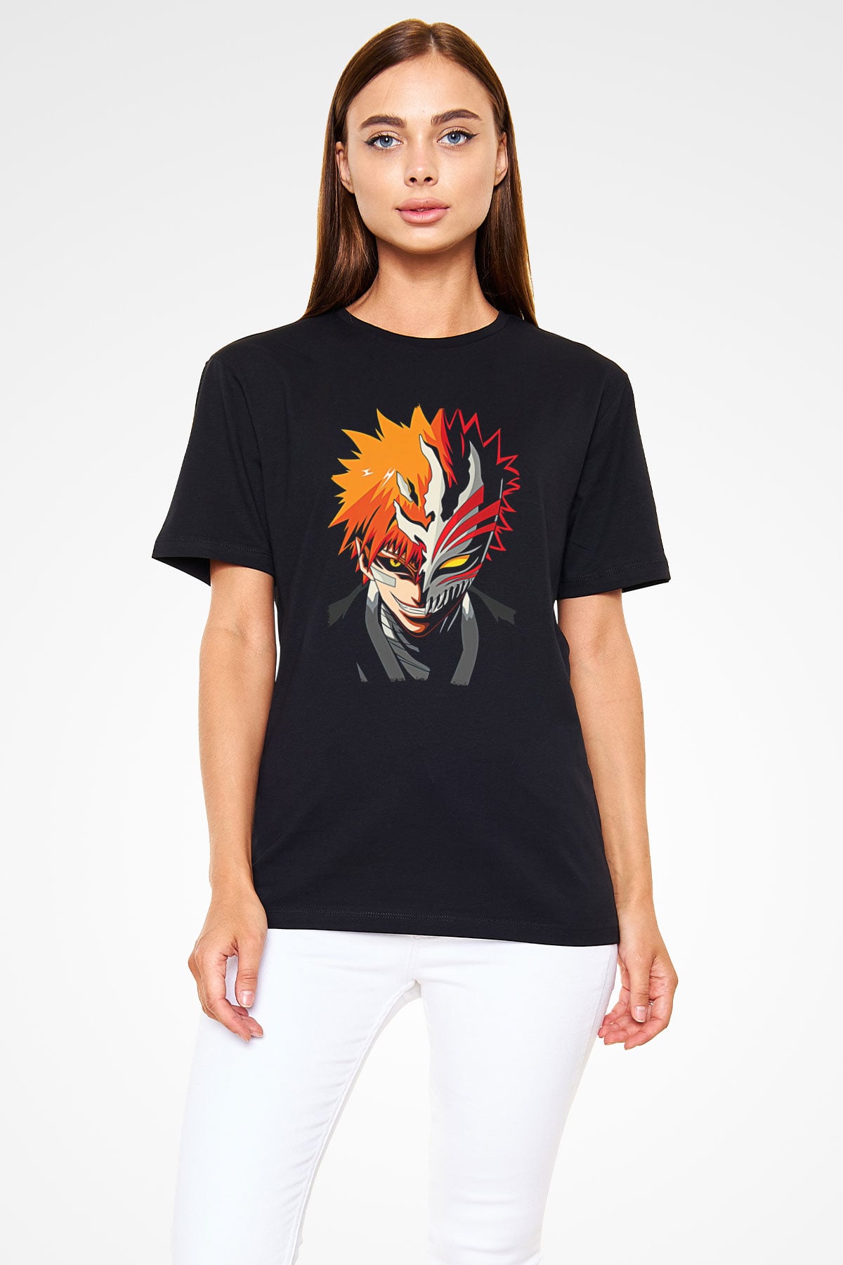 Bleach Baskılı Unisex Siyah Tişört - Tshirt