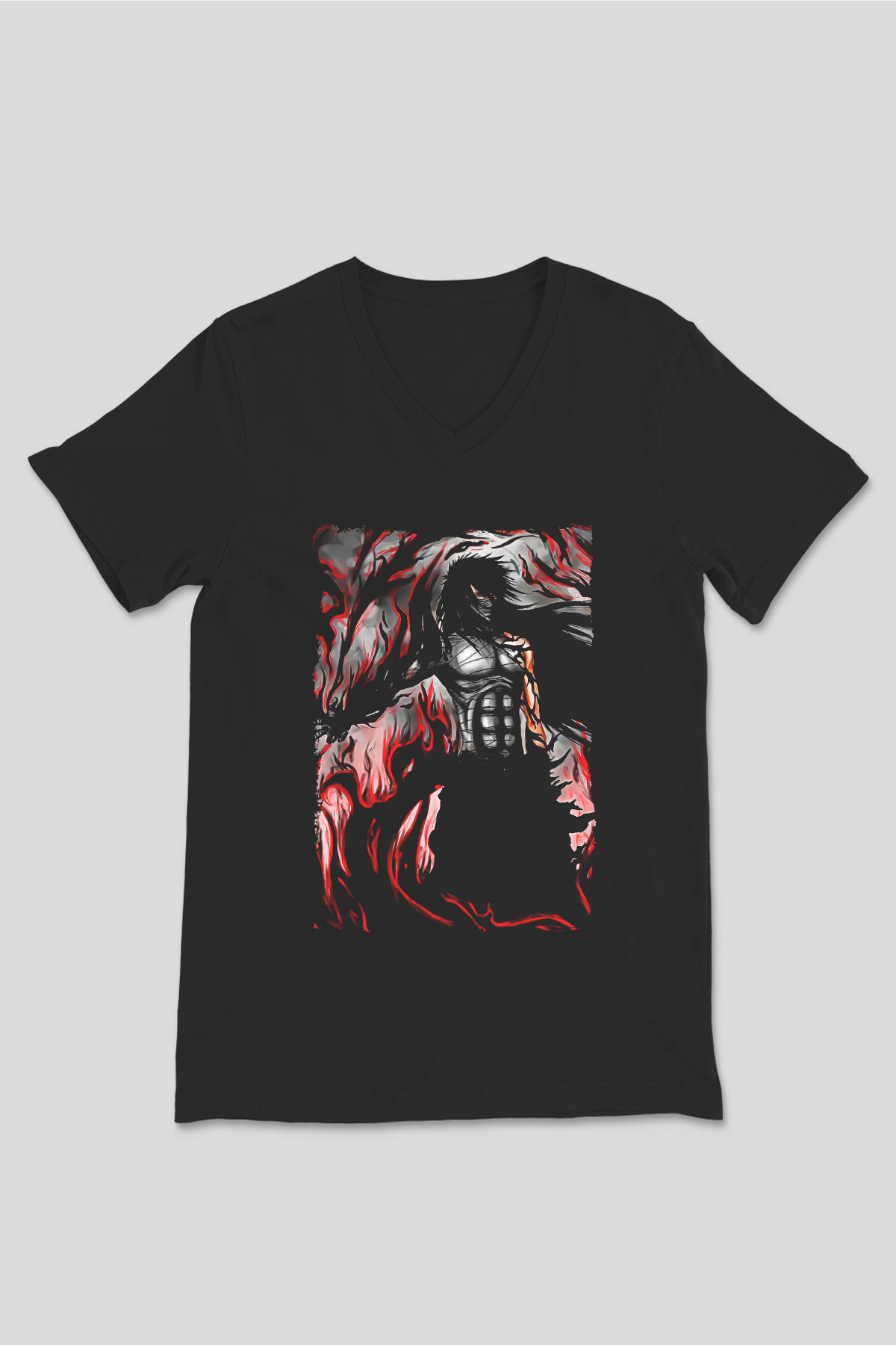 Bleach Baskılı Unisex Siyah V Yaka Tişört - Tshirt