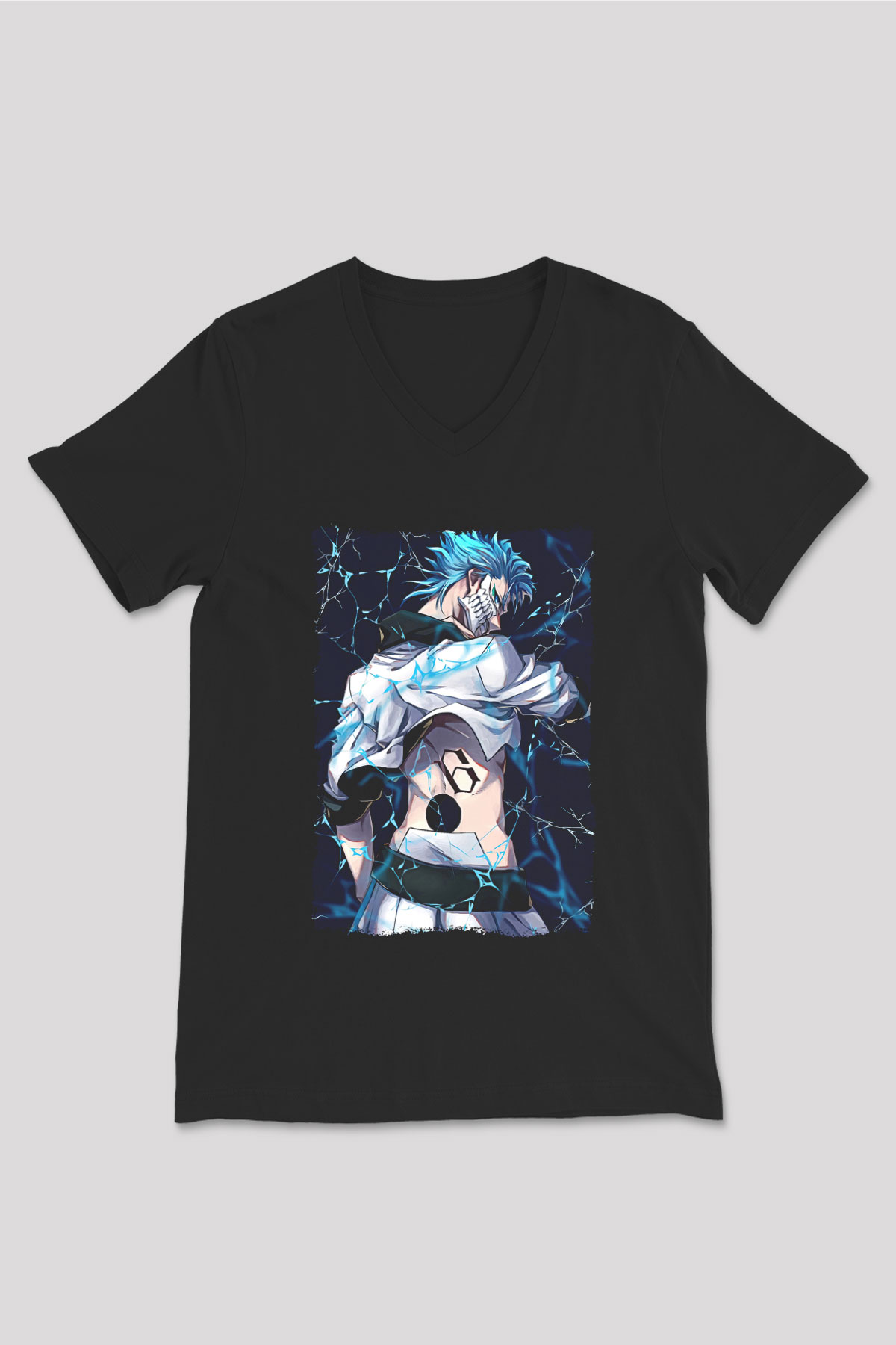 Bleach Baskılı Unisex Siyah V Yaka Tişört - Tshirt