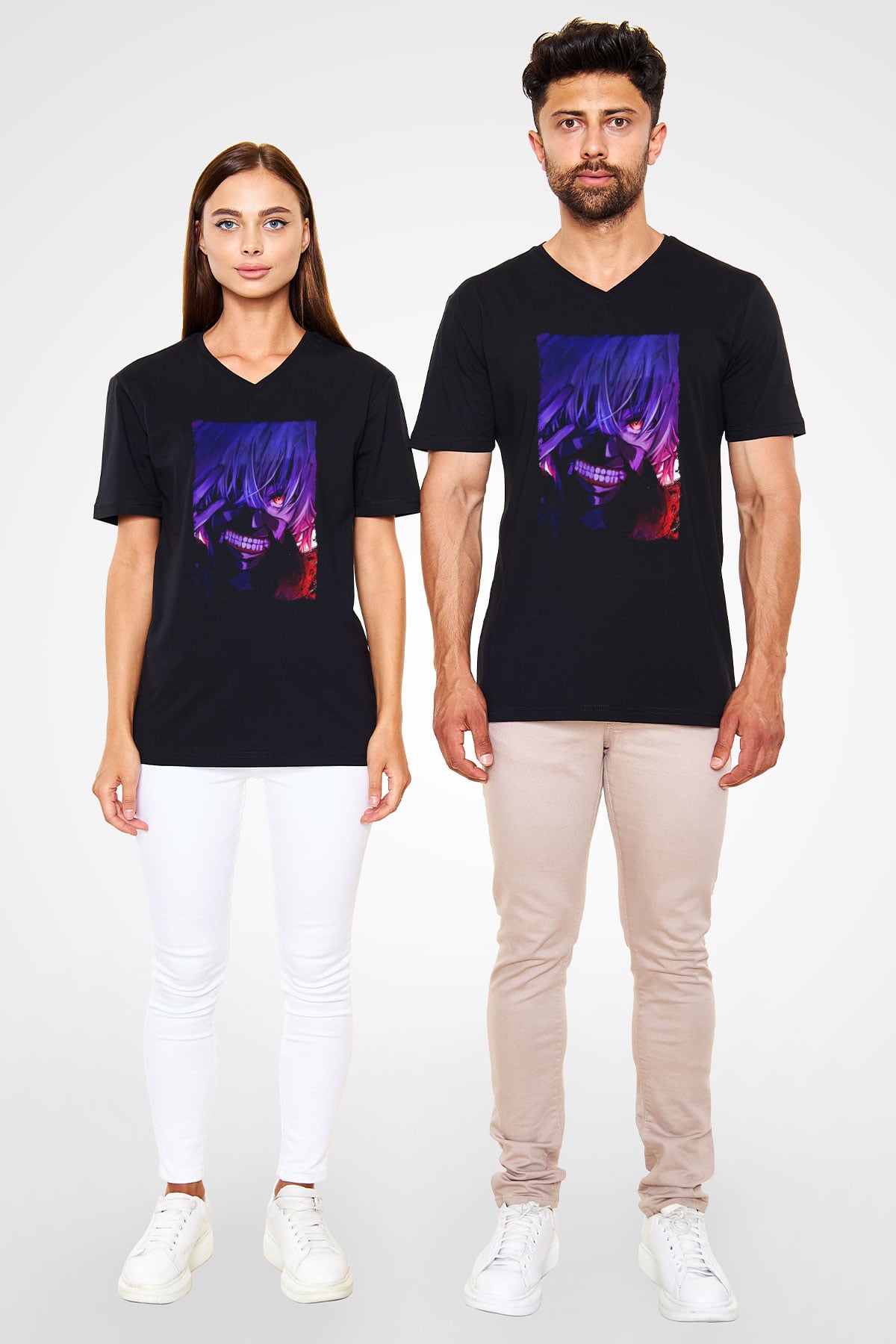 Bleach Baskılı Unisex Siyah V Yaka Tişört - Tshirt