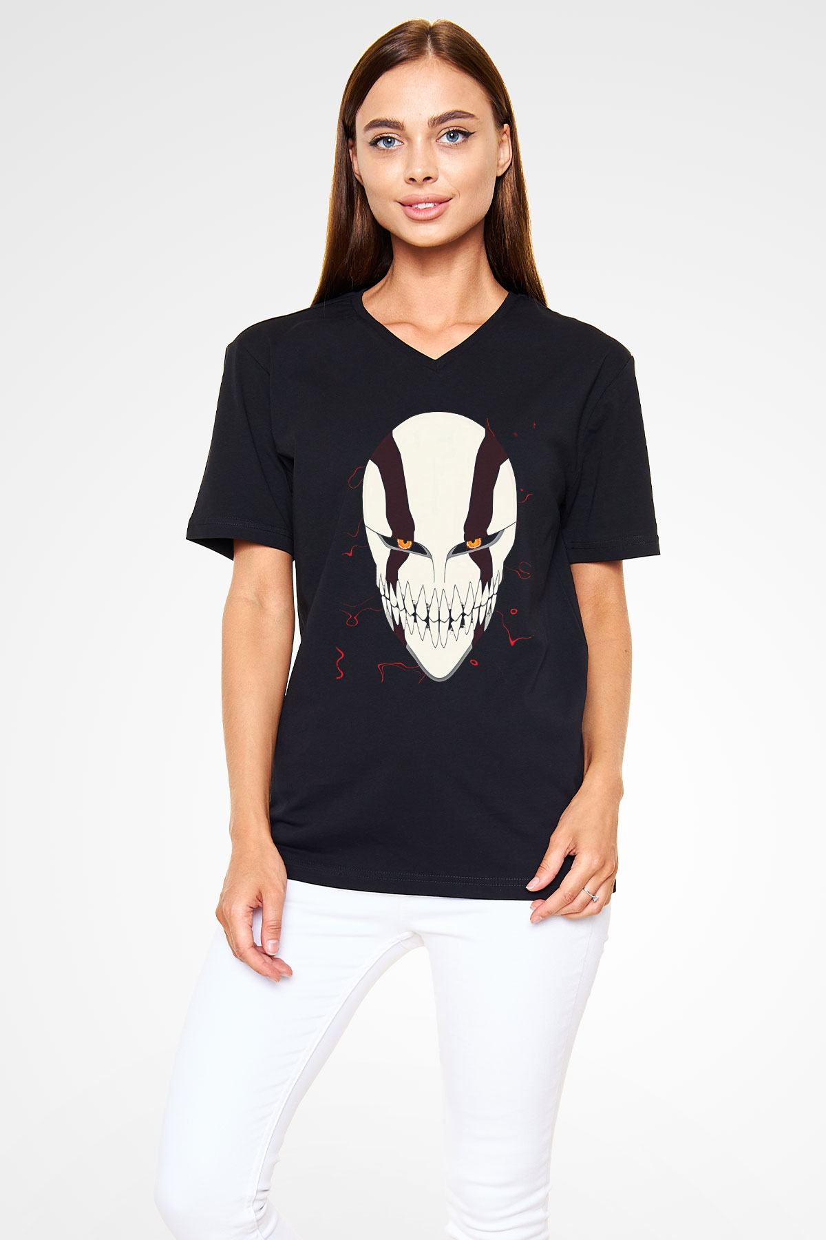 Bleach Baskılı Unisex Siyah V Yaka Tişört - Tshirt
