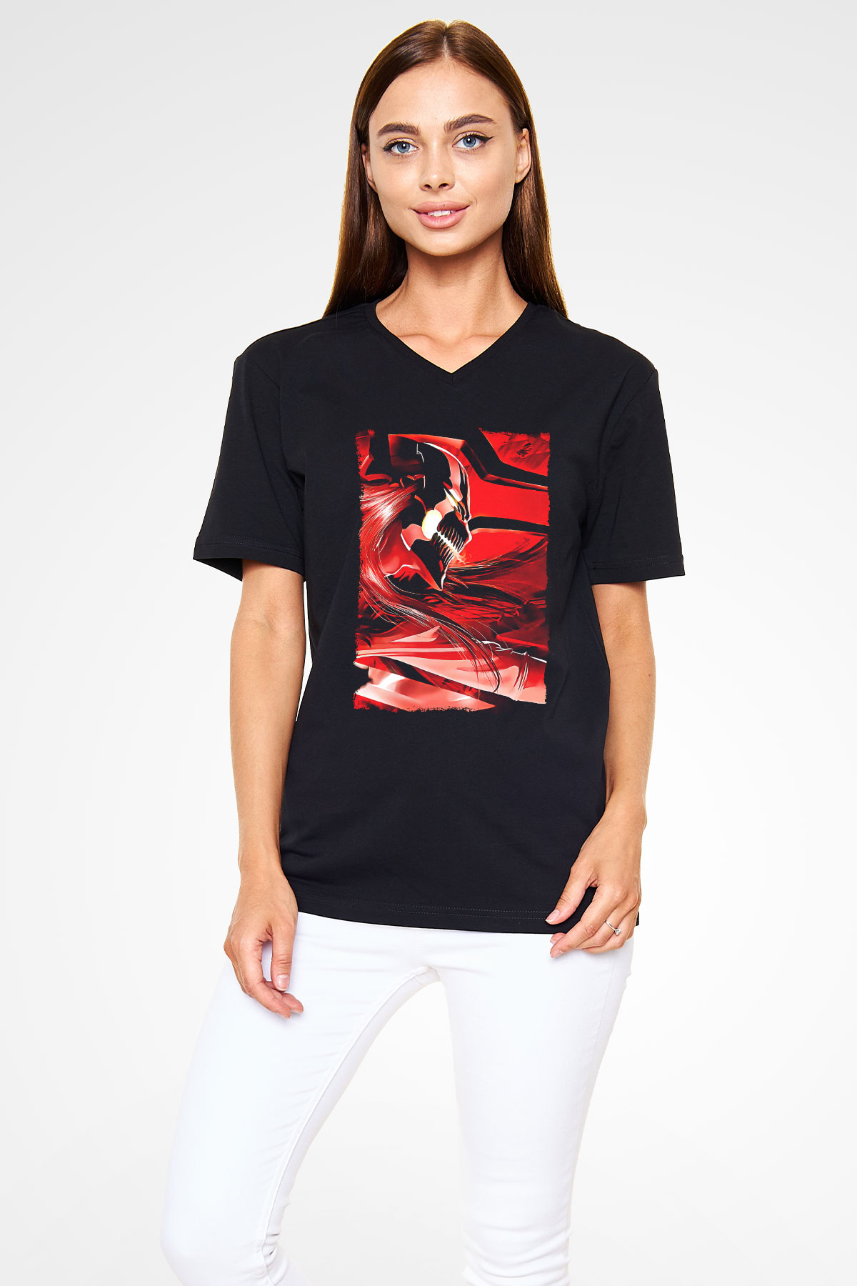 Bleach Baskılı Unisex Siyah V Yaka Tişört - Tshirt