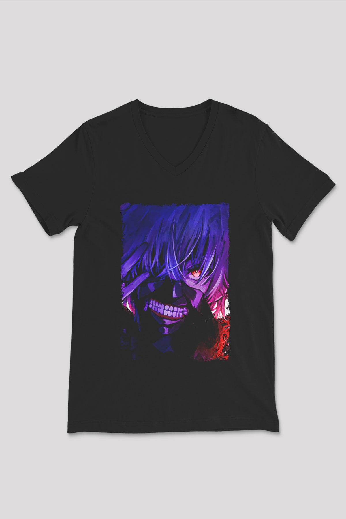 Bleach Baskılı Unisex Siyah V Yaka Tişört - Tshirt