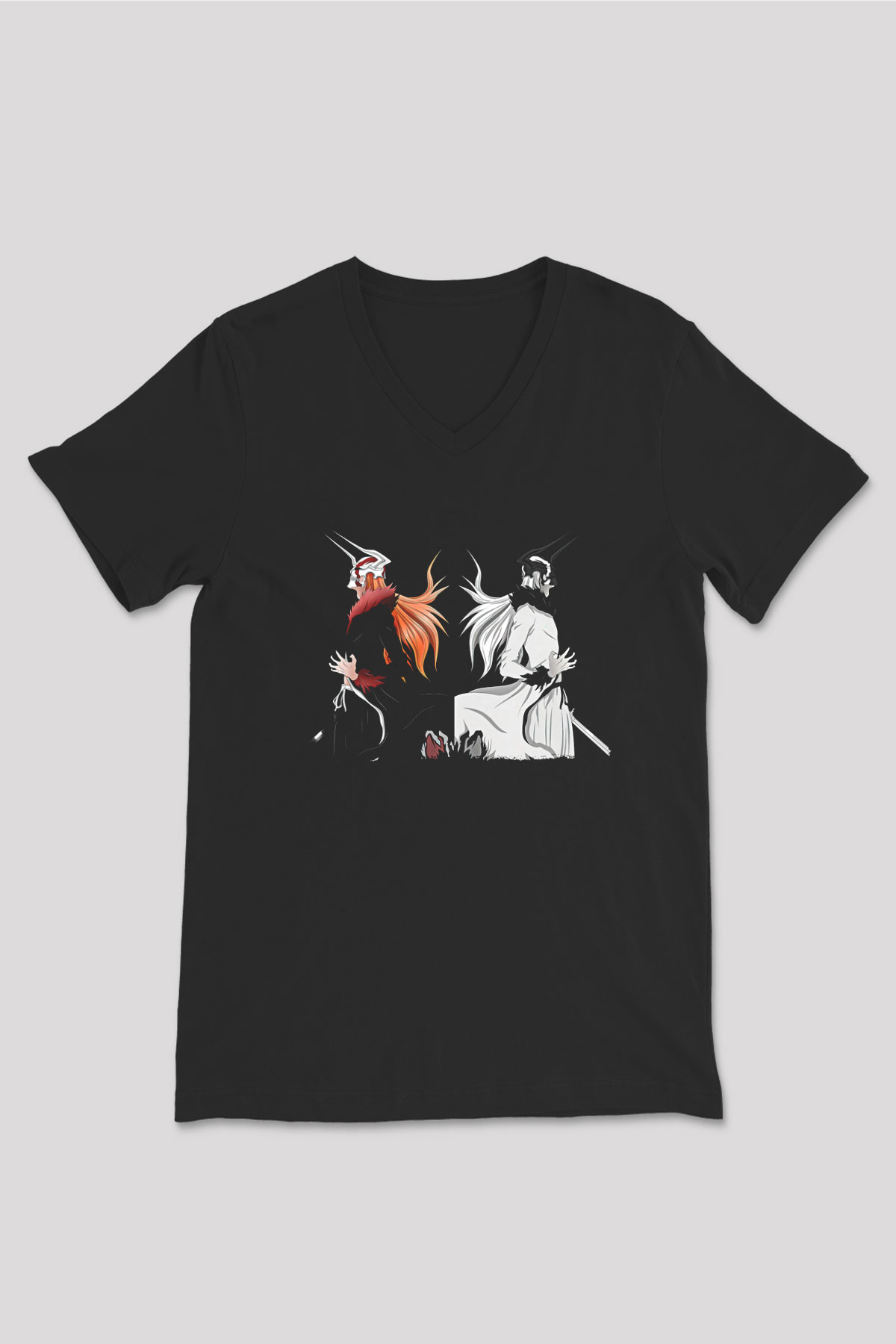 Bleach Baskılı Unisex Siyah V Yaka Tişört - Tshirt