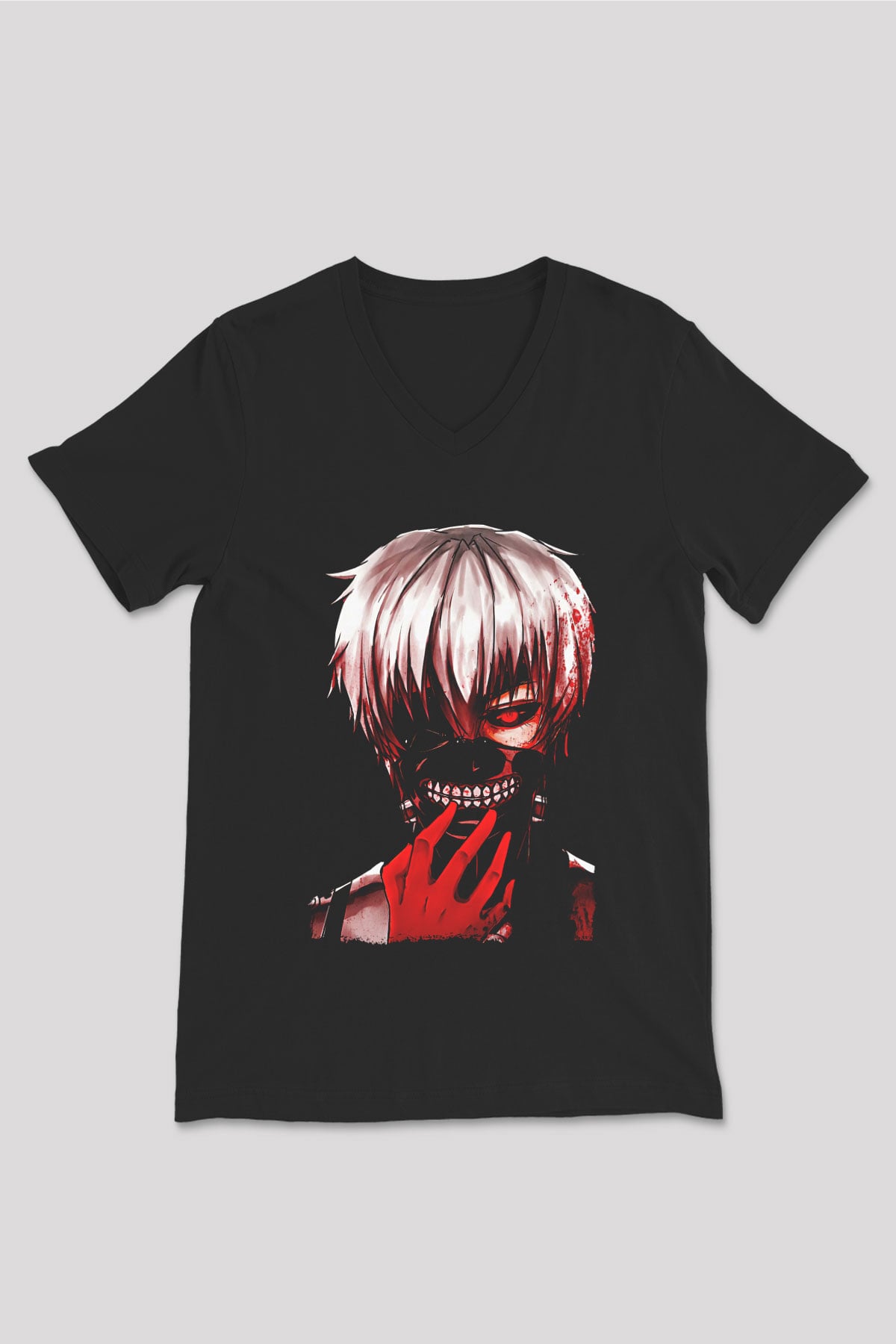 Bleach Baskılı Unisex Siyah V Yaka Tişört - Tshirt