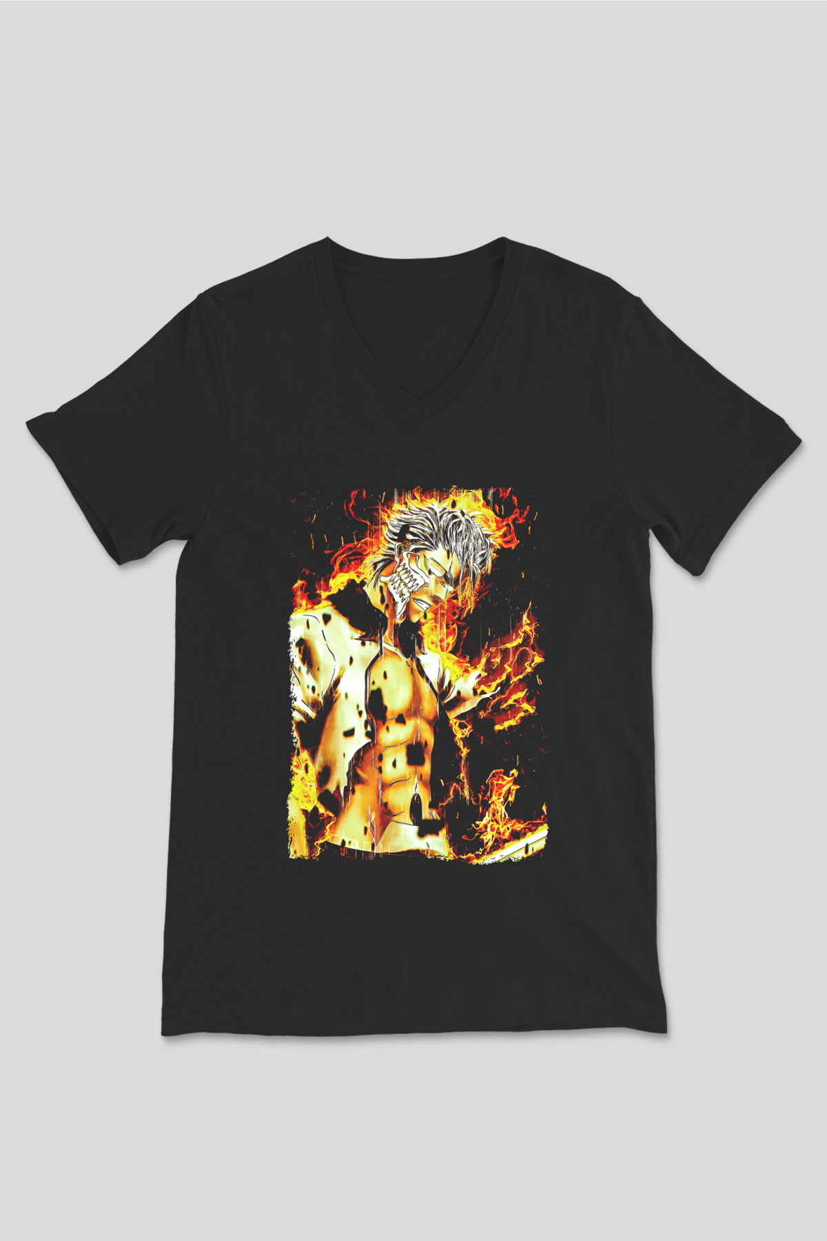 Bleach Baskılı Unisex Siyah V Yaka Tişört - Tshirt