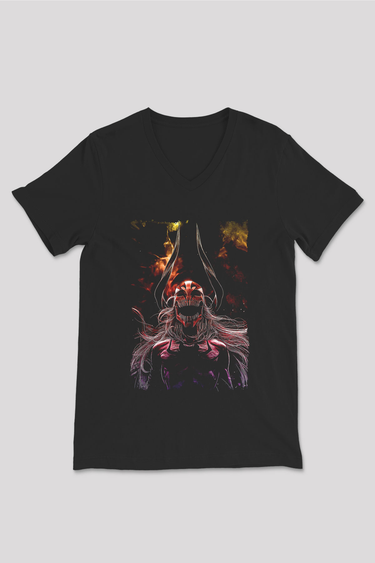 Bleach Baskılı Unisex Siyah V Yaka Tişört - Tshirt