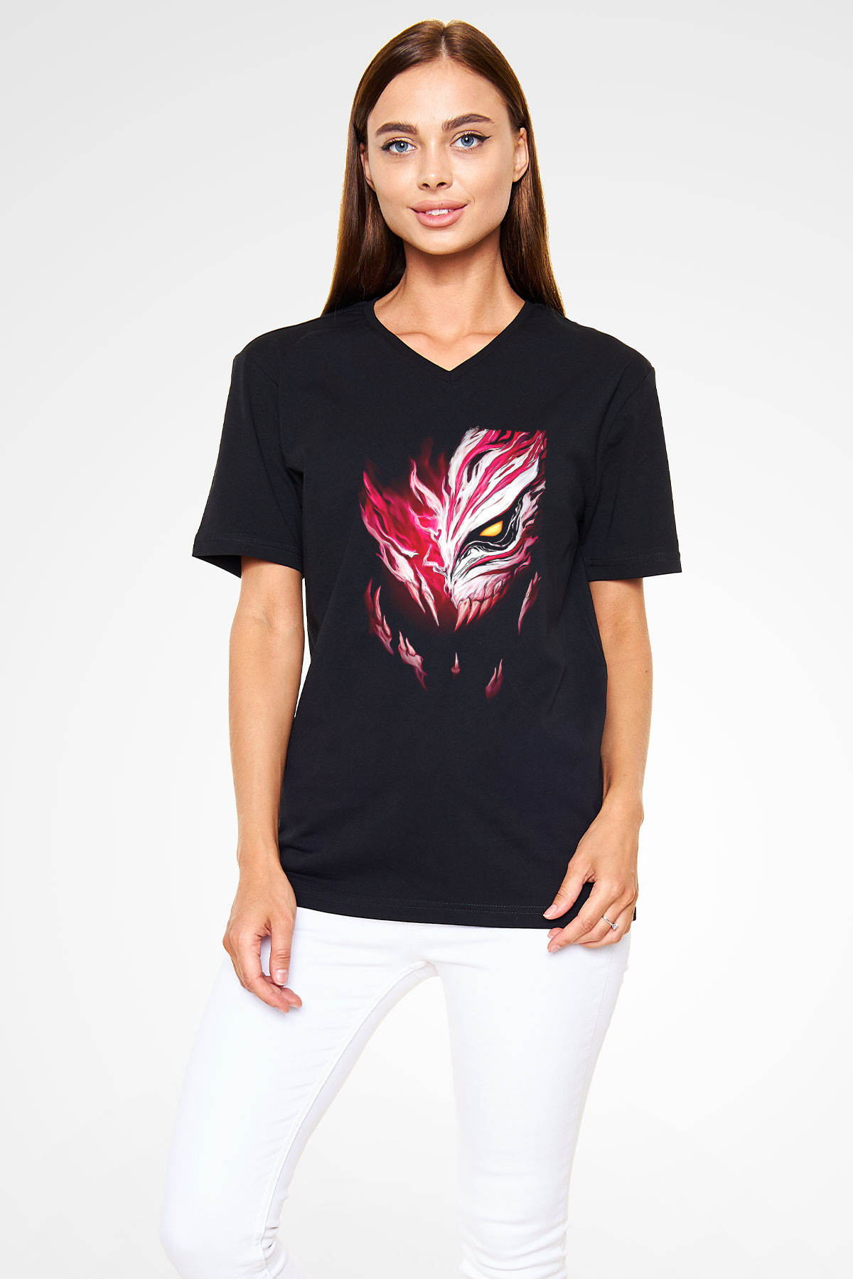 Bleach Baskılı Unisex Siyah V Yaka Tişört - Tshirt