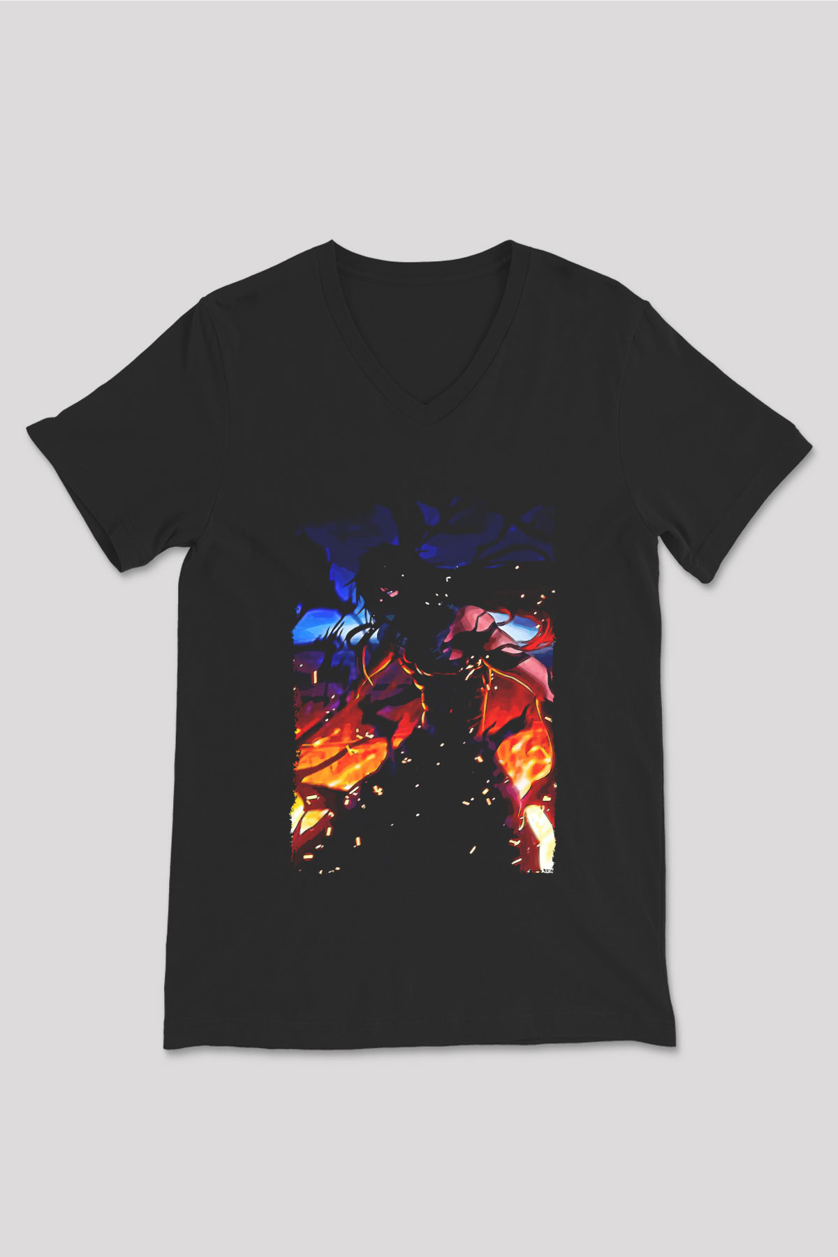 Bleach Baskılı Unisex Siyah V Yaka Tişört - Tshirt