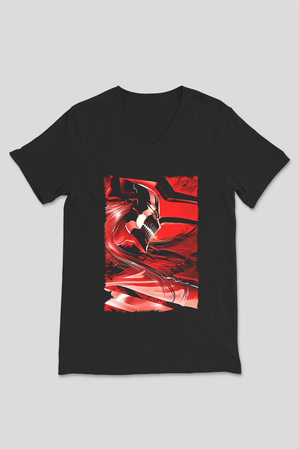 Bleach Baskılı Unisex Siyah V Yaka Tişört - Tshirt