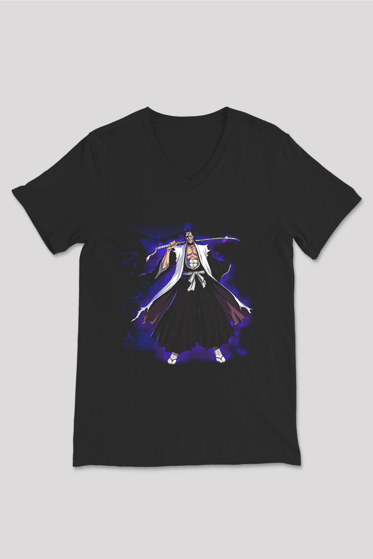 Bleach Baskılı Unisex Siyah V Yaka Tişört - Tshirt