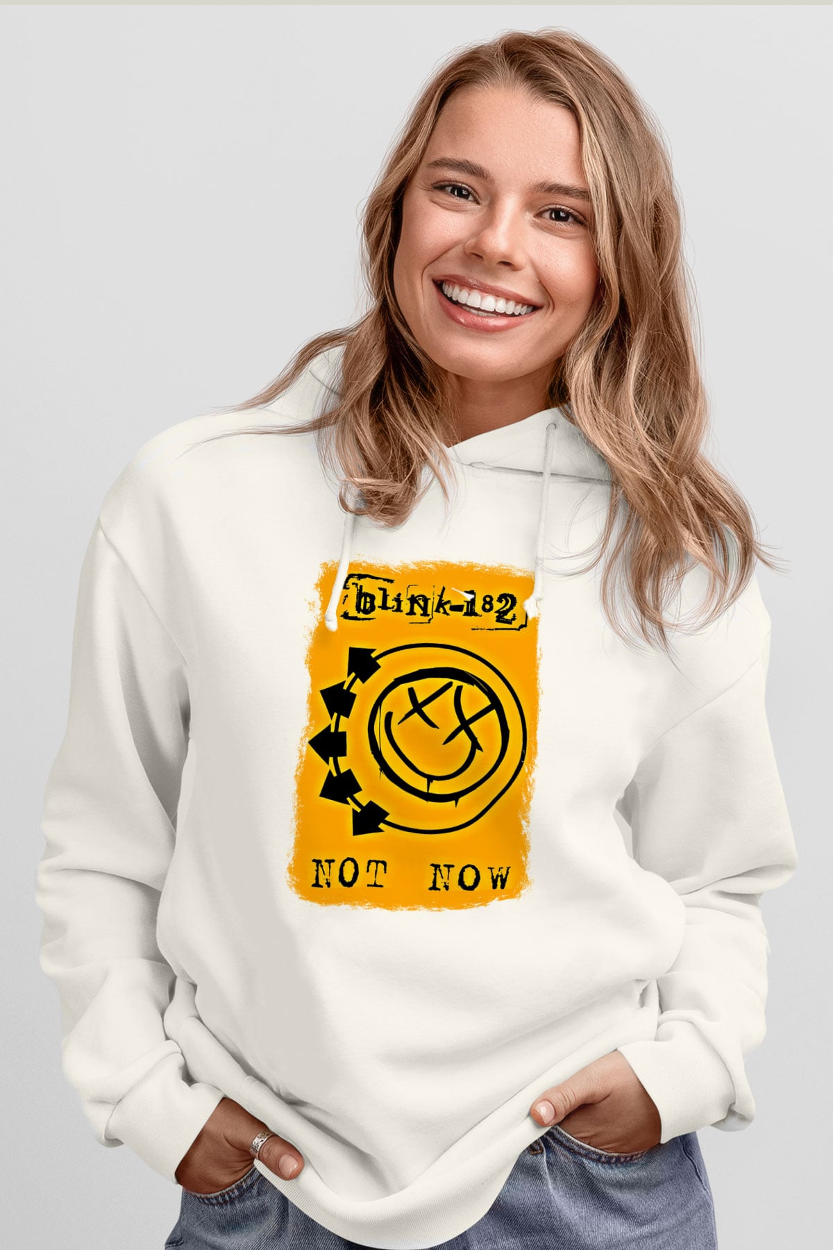 Blink-182 Baskılı Unisex Beyaz Hoodie