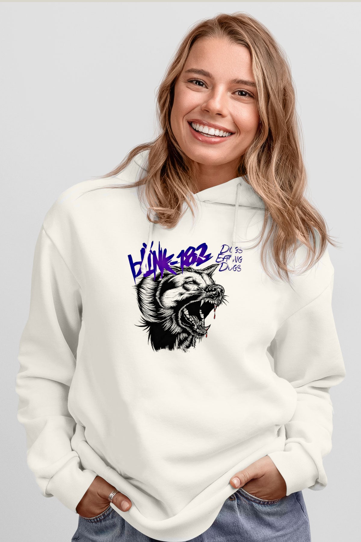 Blink-182 Baskılı Unisex Beyaz Hoodie