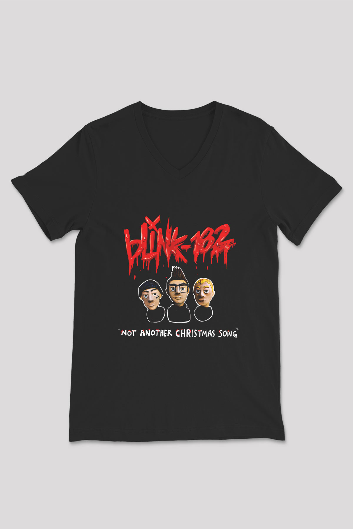 Blink-182 Baskılı Unisex Siyah V Yaka Tişört