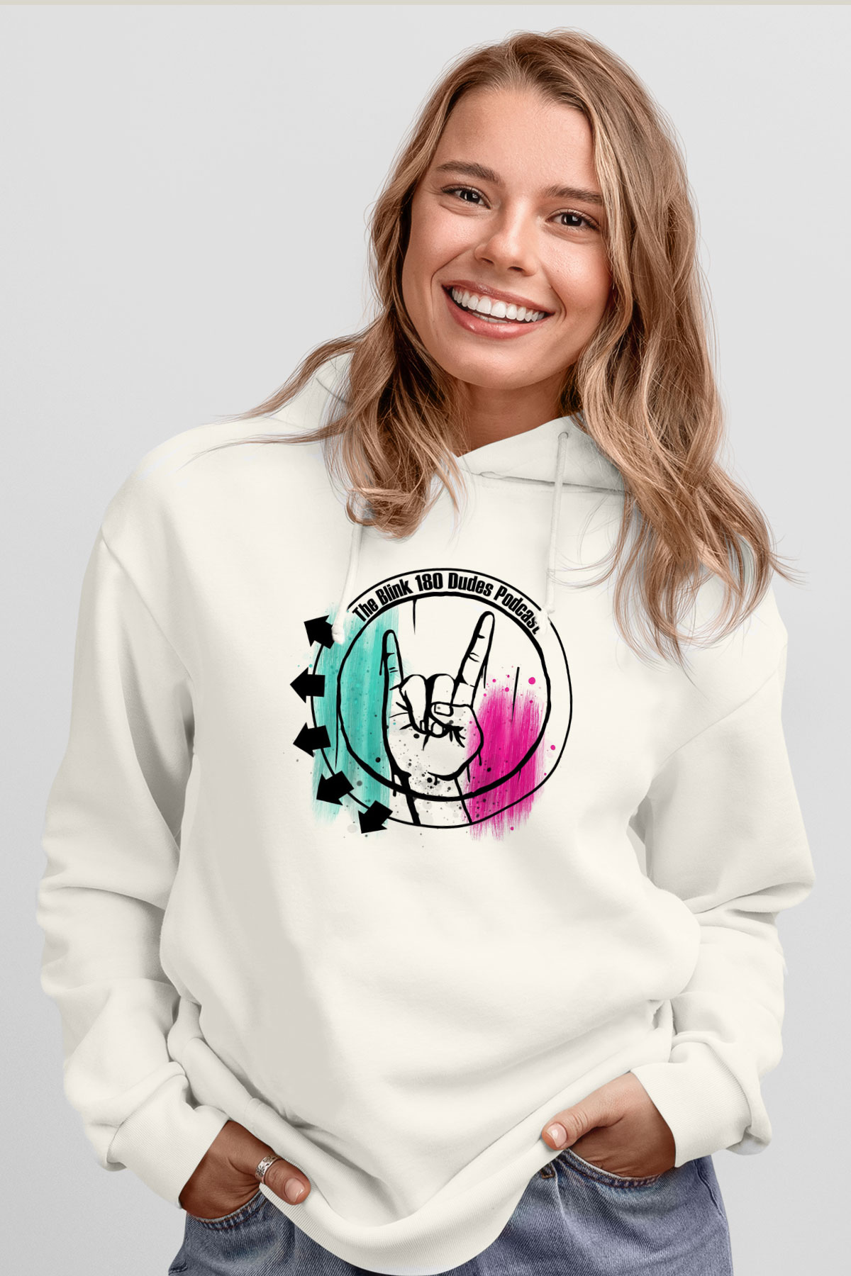 Blink 182 Beyaz Unisex Kapüşonlu Sweatshirt