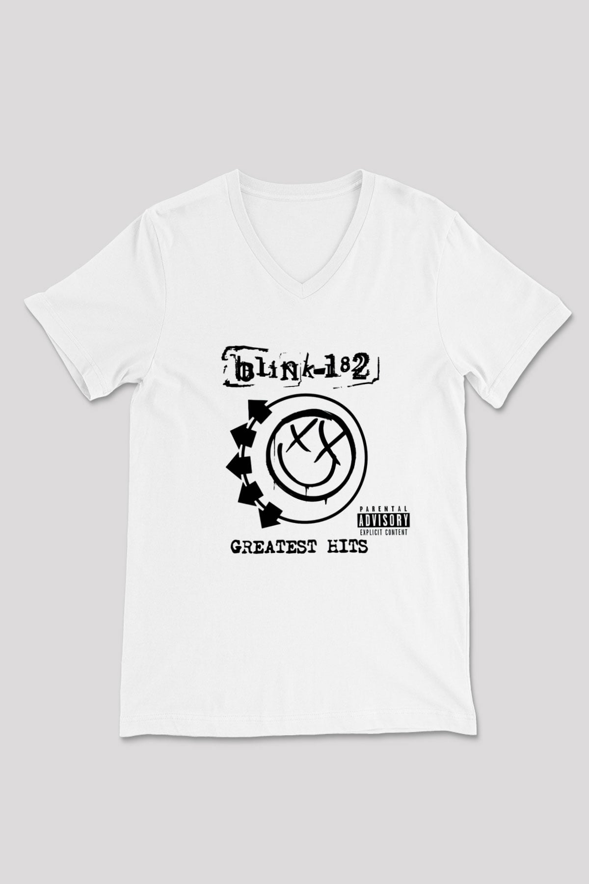 Blink 182 Beyaz Unisex V Yaka Tişört T-Shirt