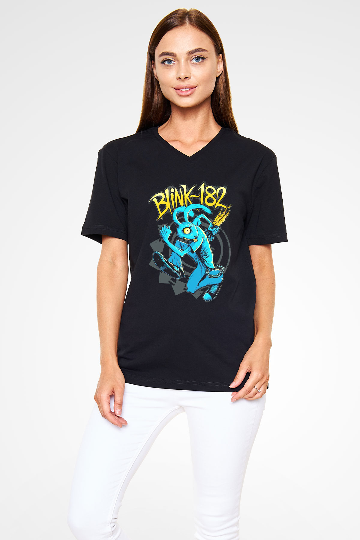 Blink 182 Siyah Unisex V Yaka Tişört T-Shirt