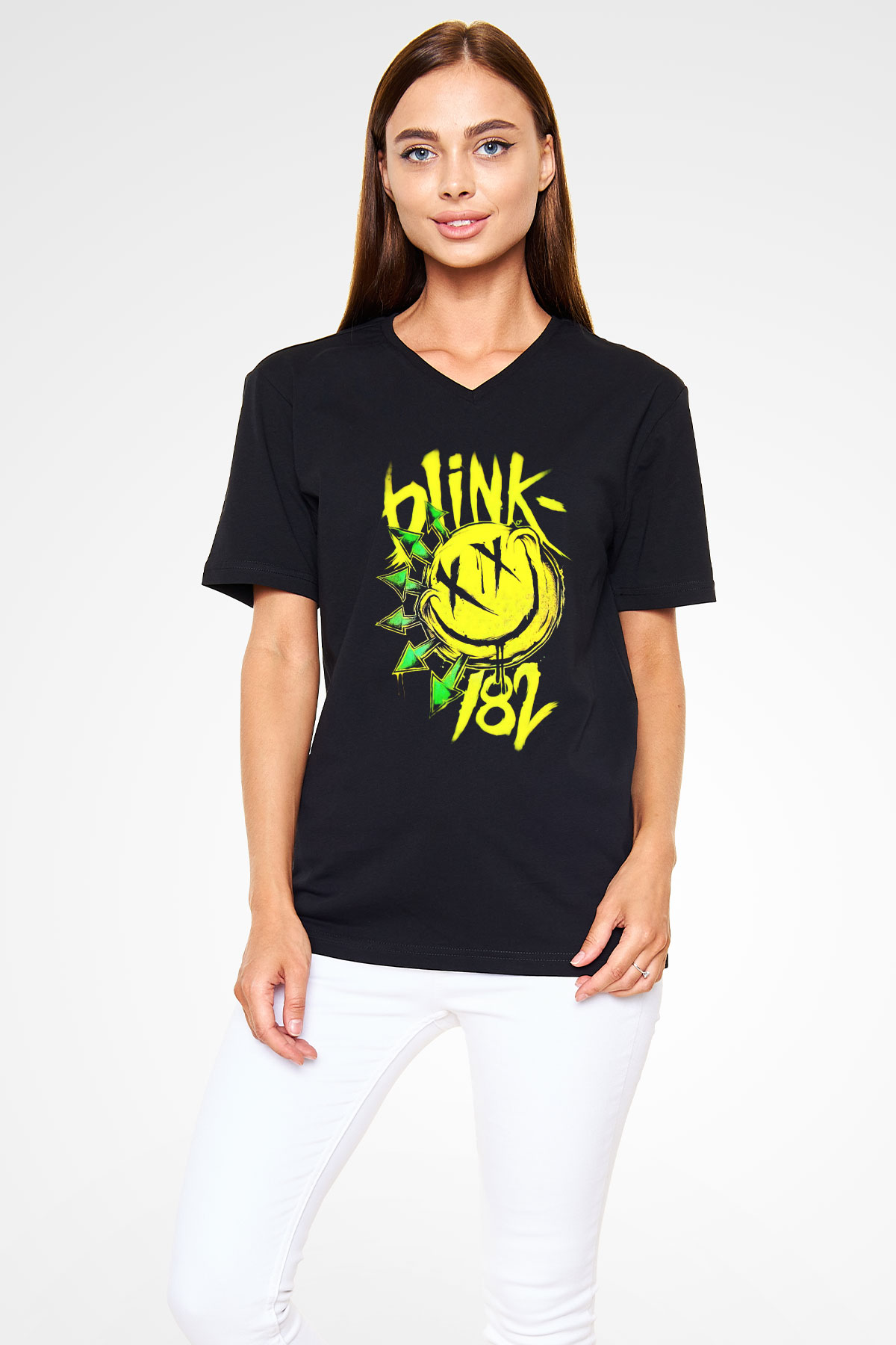 Blink 182 Siyah Unisex V Yaka Tişört T-Shirt