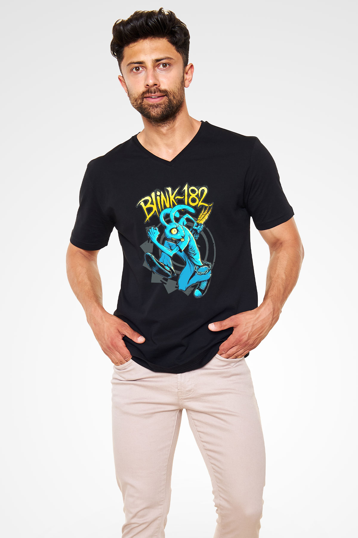 Blink 182 Siyah Unisex V Yaka Tişört T-Shirt