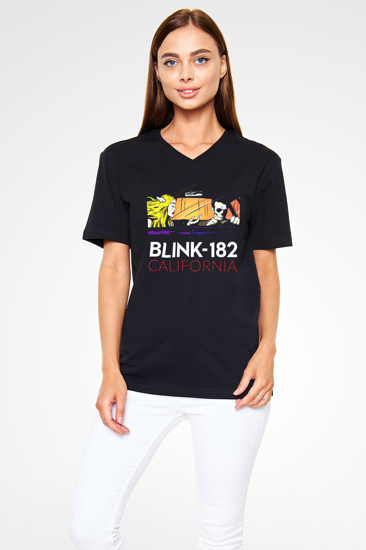 Blink 182 Siyah Unisex V Yaka Tişört T-Shirt