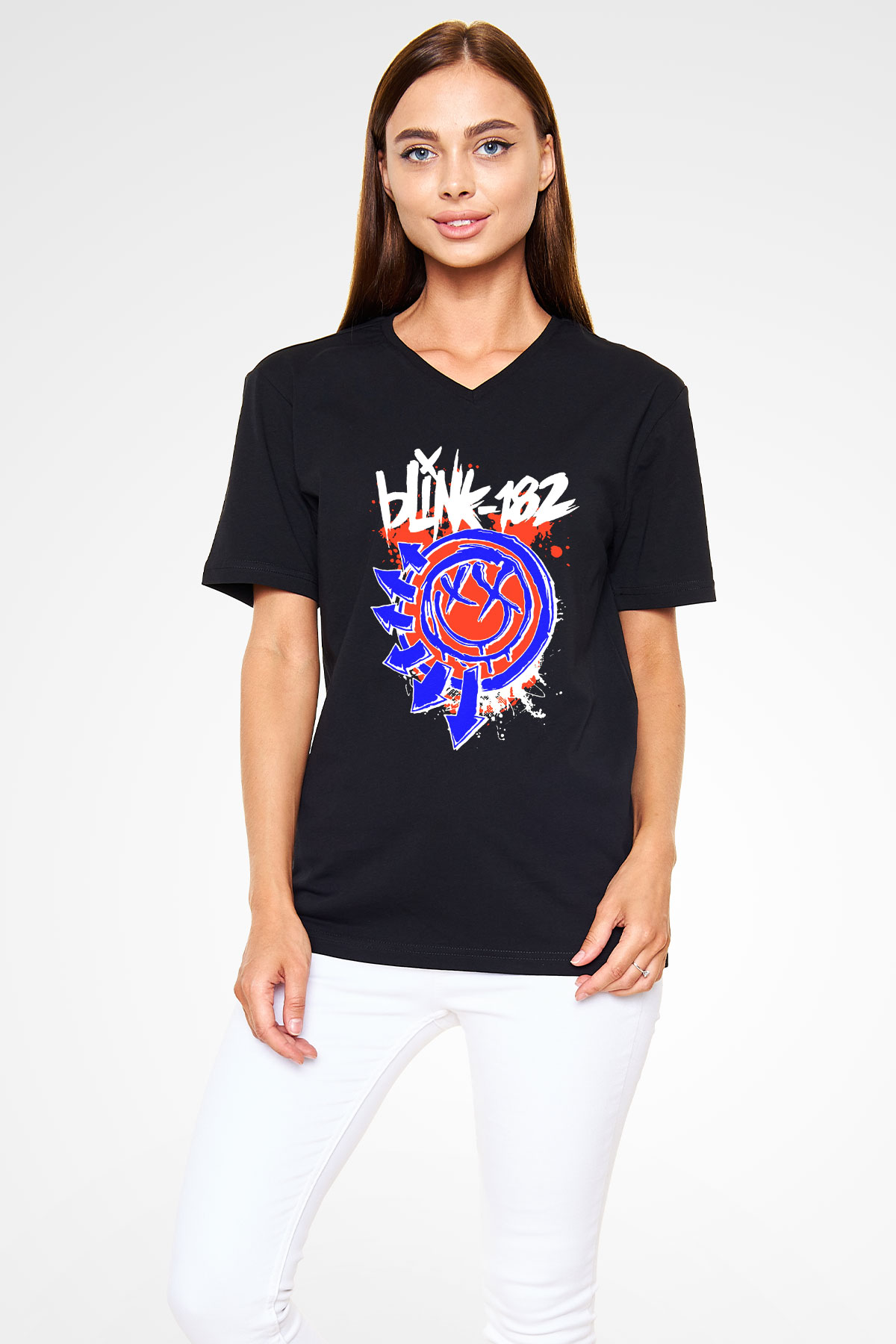 Blink 182 Siyah Unisex V Yaka Tişört T-Shirt