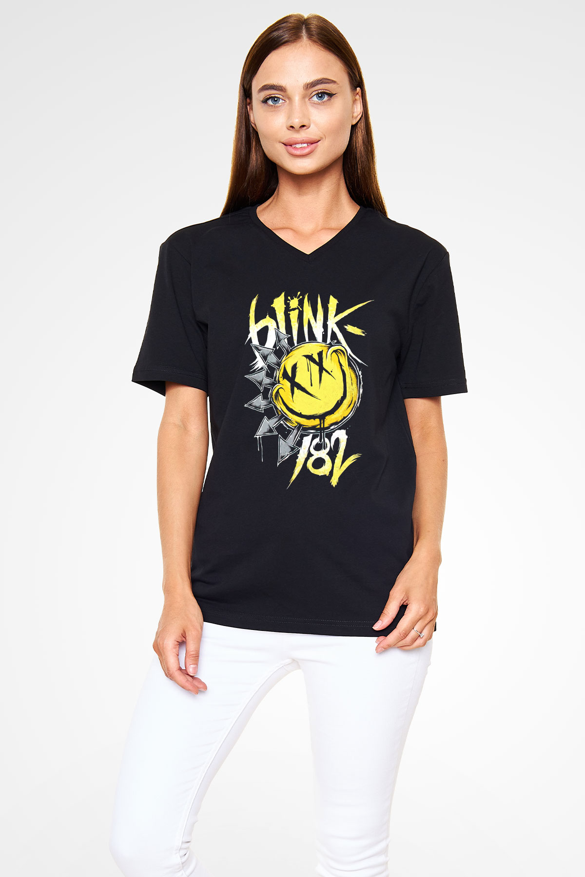 Blink 182 Siyah Unisex V Yaka Tişört T-Shirt