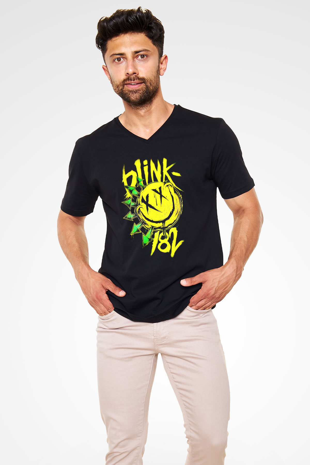 Blink 182 Siyah Unisex V Yaka Tişört T-Shirt