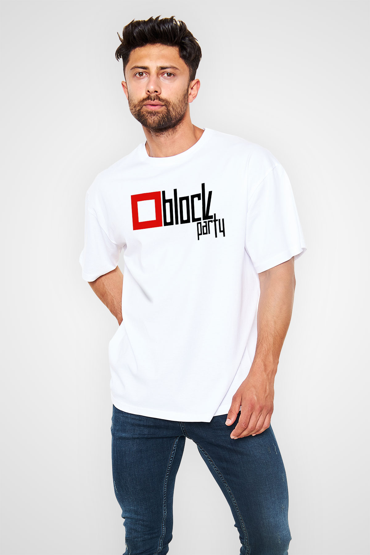 Bloc Party Beyaz Oversize Tişört Oversize T-shirt - TişörtFabrikası