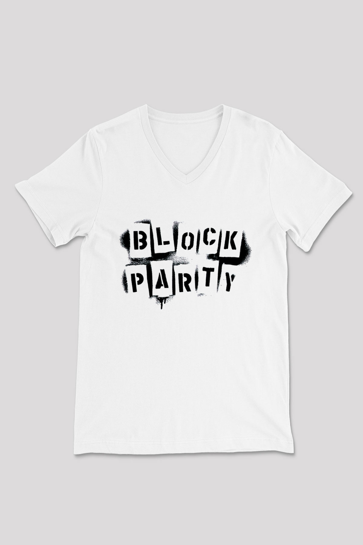 Bloc Party Beyaz Unisex V Yaka Tişört