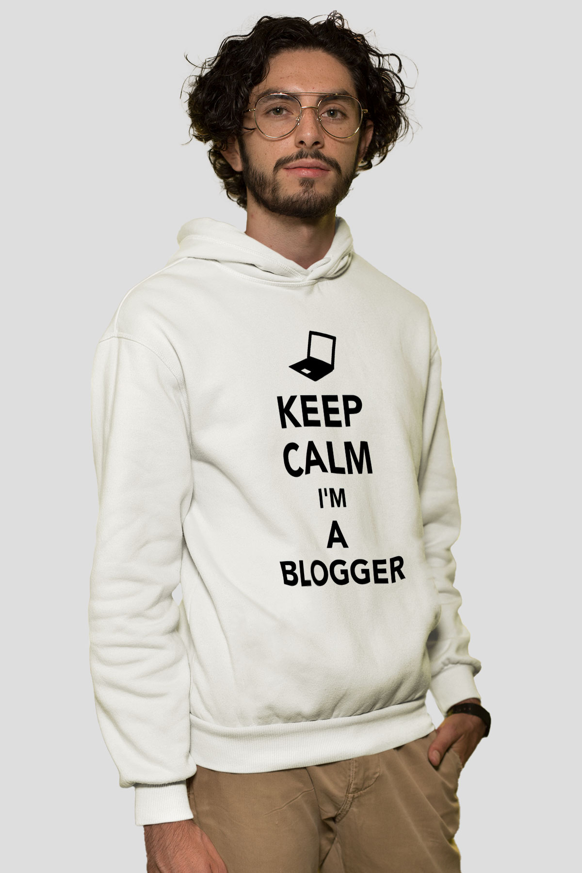 Blogger Beyaz Unisex Kapüşonlu Sweatshirt