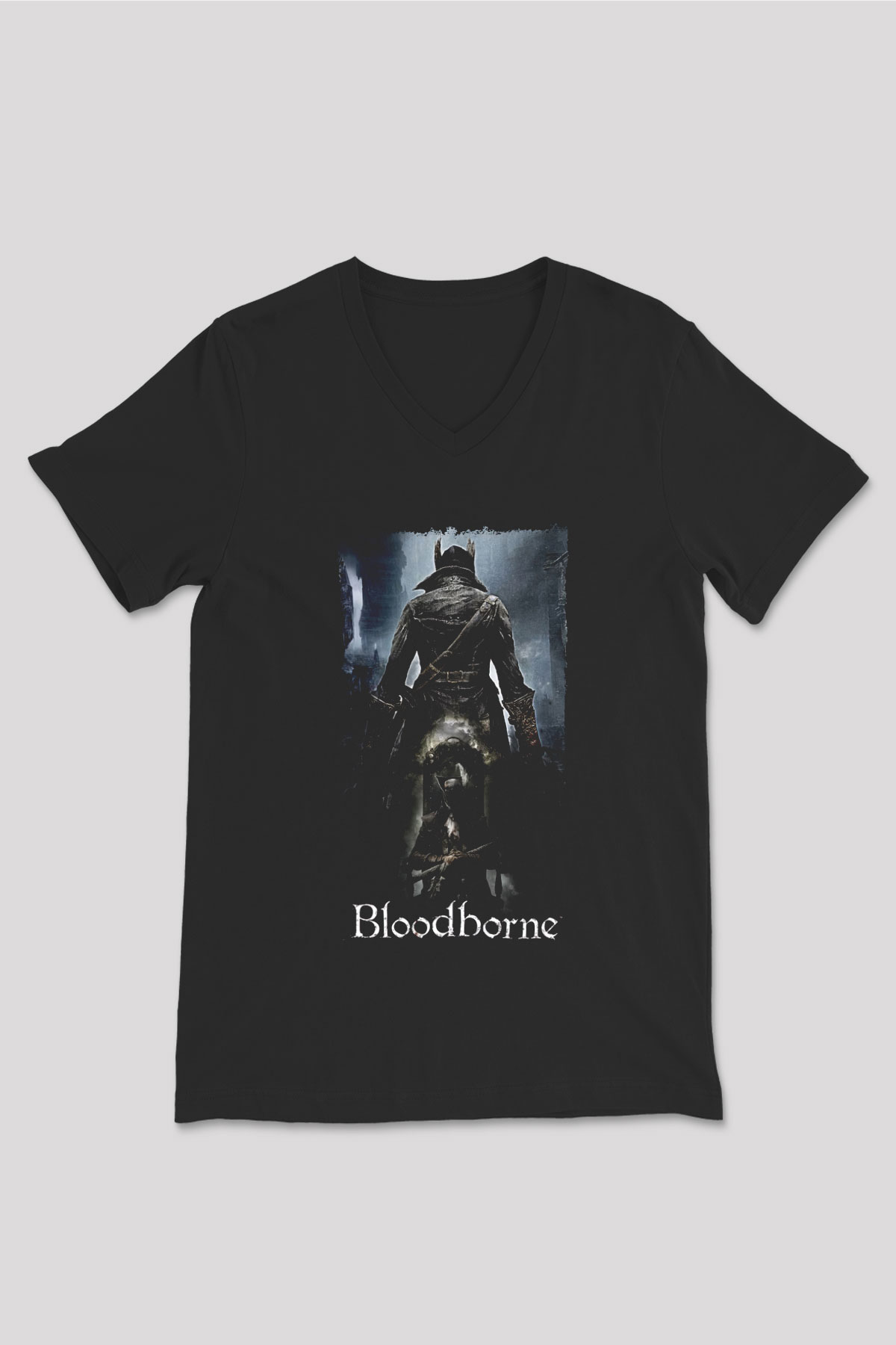 Bloodborne Siyah Unisex V Yaka Tişört