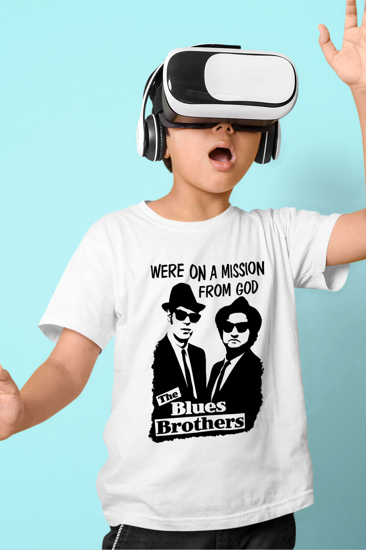 Blue Brothers Baskılı Beyaz Unisex Çocuk Tişört
