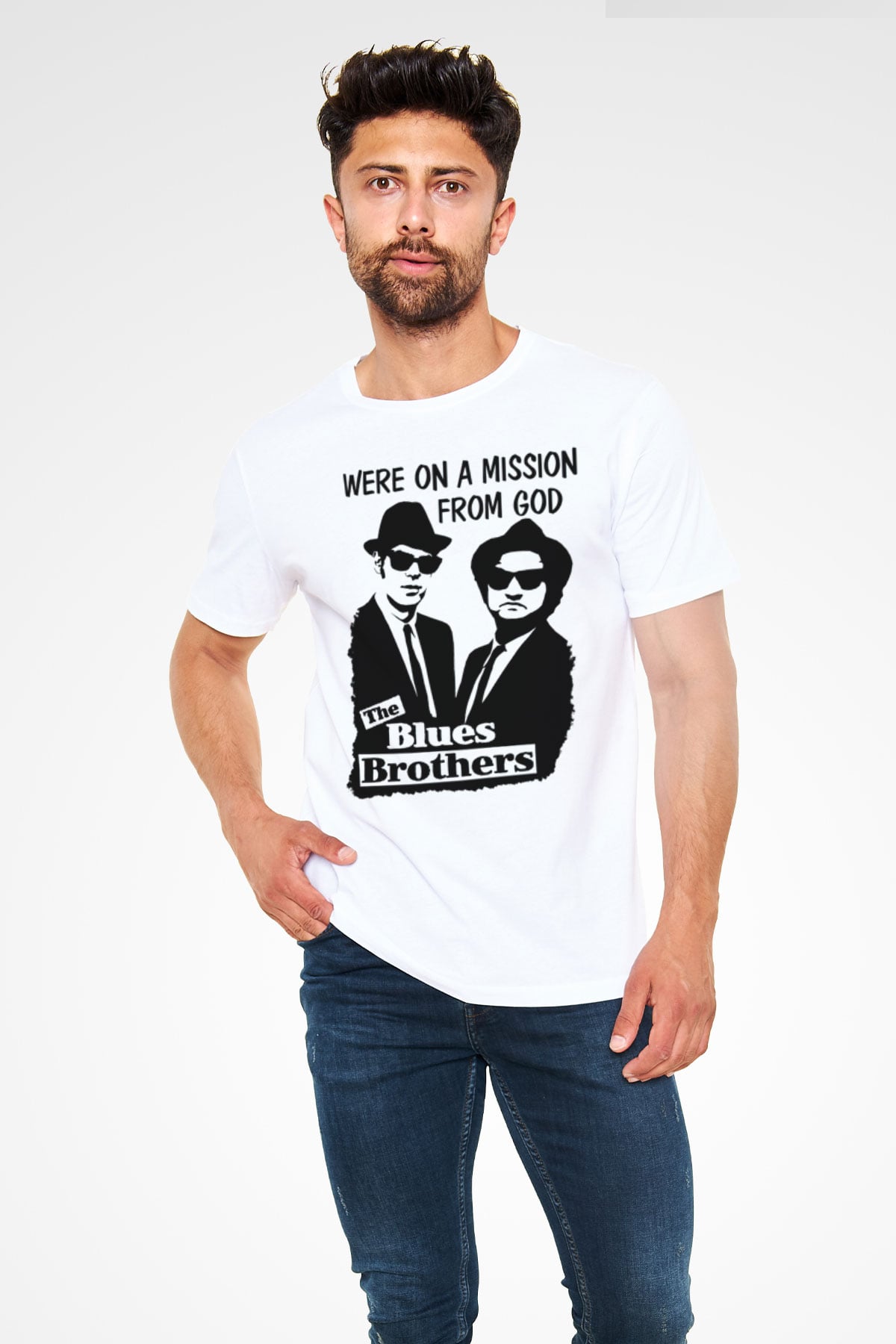 Blue Brothers Beyaz Unisex Tişört