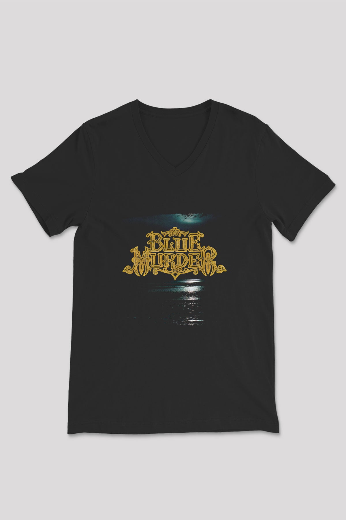 Blue Murder Baskılı Unisex Siyah V Yaka Tişört