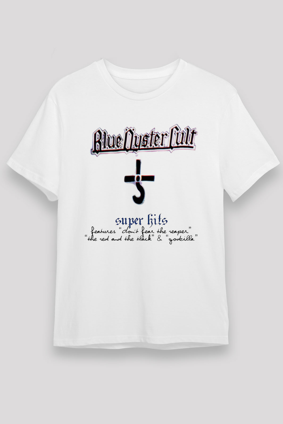 Blue Oyster Cult Baskılı Unisex Beyaz Tişört - Tshirt