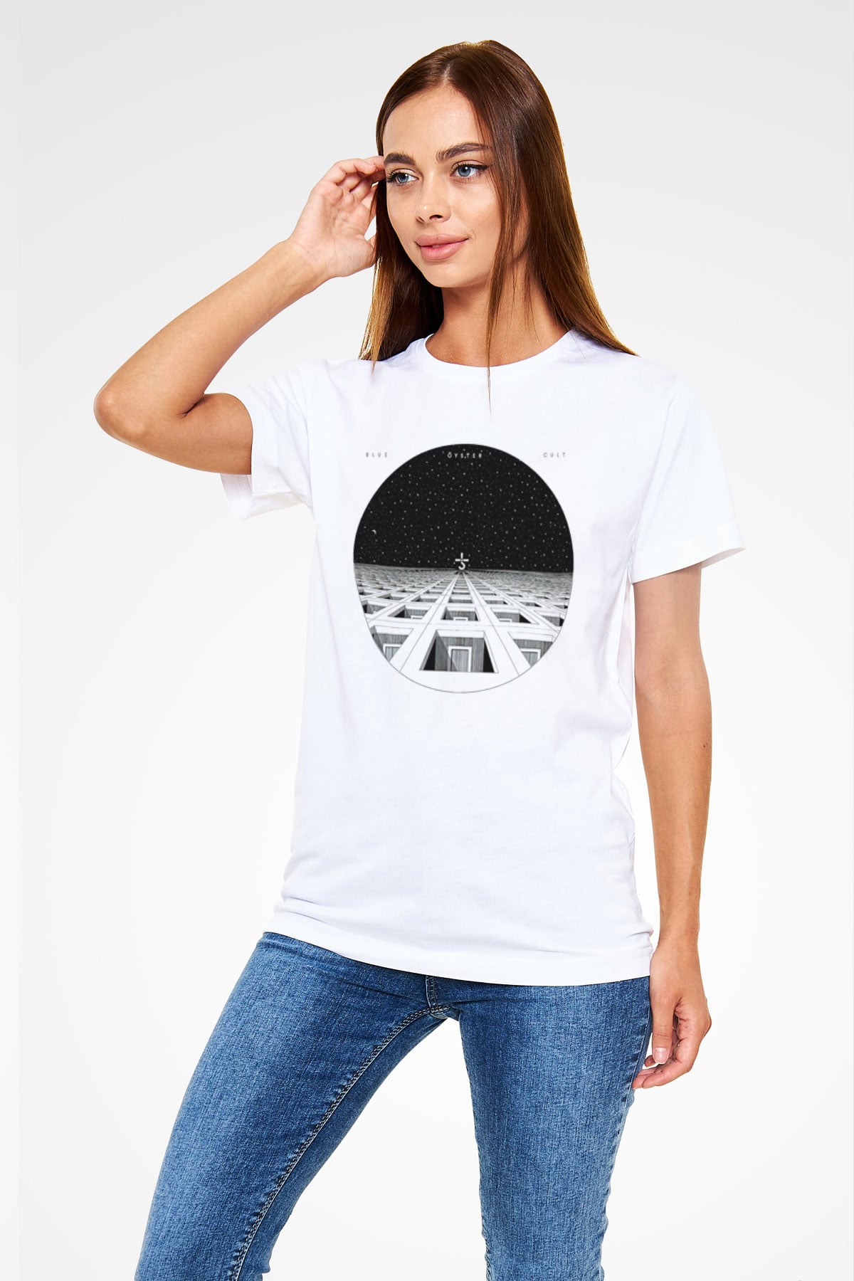 Blue Oyster Cult Baskılı Unisex Beyaz Tişört - Tshirt